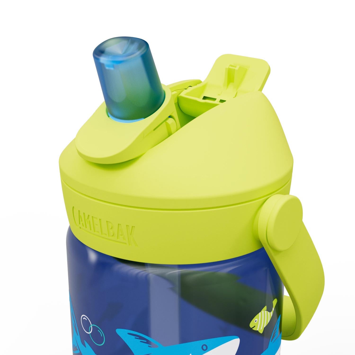 Die Camelbak Kinderflasche mit 0,4 l Volumen, Hai- und Rochen-Motiv, BPA-frei, auslaufsicher, perfekt für Schule und Abenteuer.