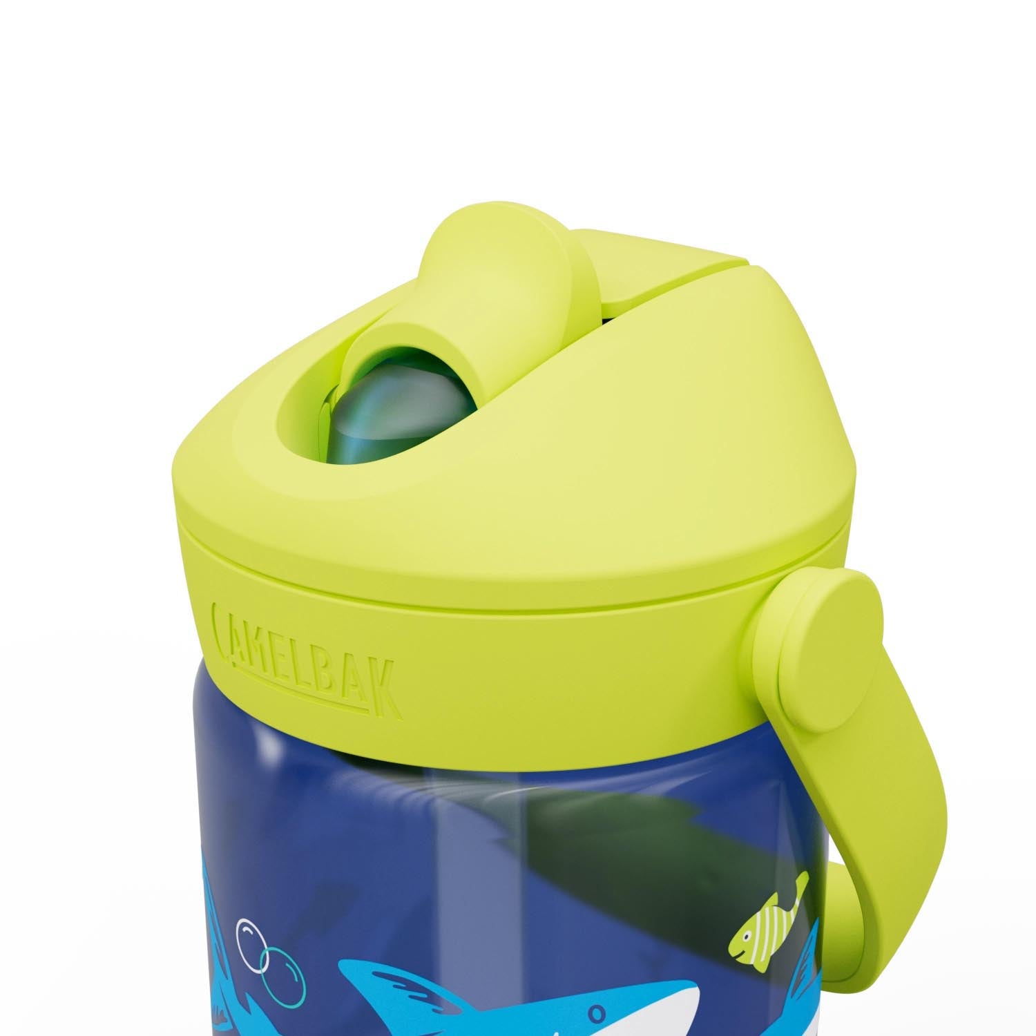 Die Camelbak Kinderflasche (0,4 l) mit Hai- und Rochen-Design ist BPA-frei, auslaufsicher und ideal für Schule und Freizeit.