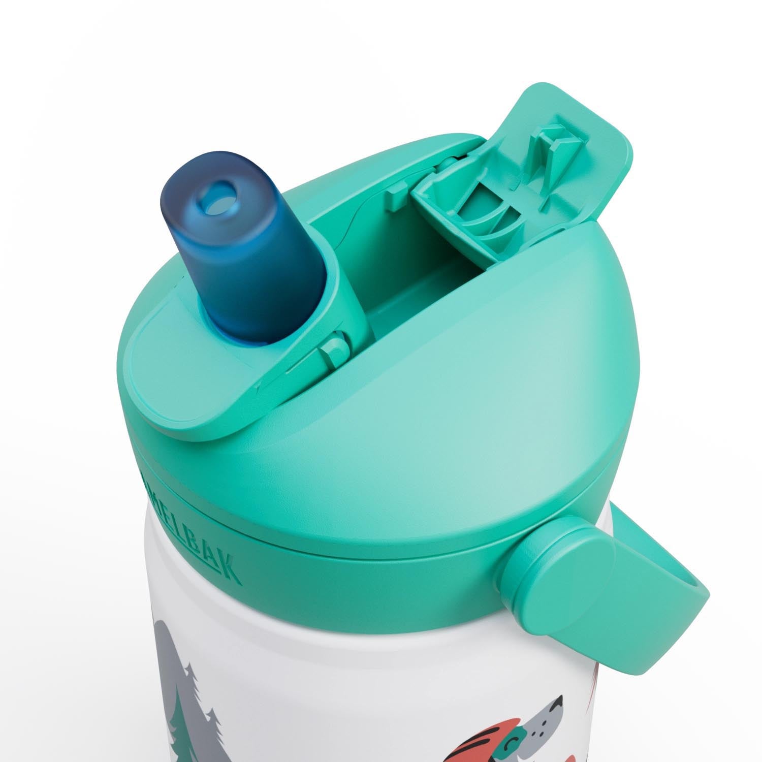 Camelbak Kindertrinkflasche 0,35l mit Flip-Strohhalm, Motiv "Biking Dogs" – perfekt für Abenteuer und aktive Kinder.