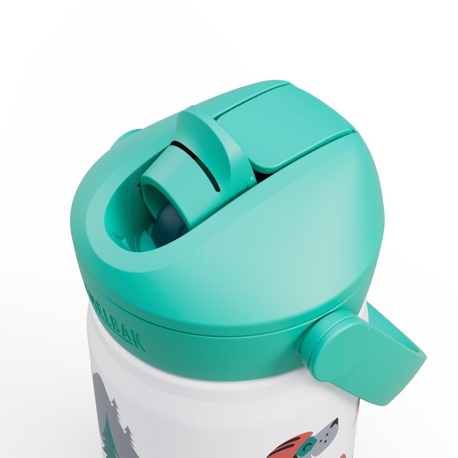 Kindertrinkflasche Camelbak 0,35l mit praktischem Flip-Strohhalm und süssem "Biking Dogs"-Design – ideal für unterwegs und Abenteuer.