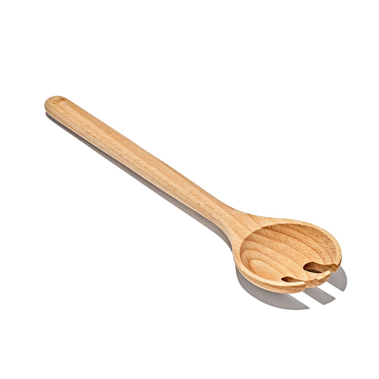 Das OXO Good Grips Salatbesteck aus Holz (15,6 cm) bietet stilvolle Funktionalität und ist ideal für das Servieren von Salaten.