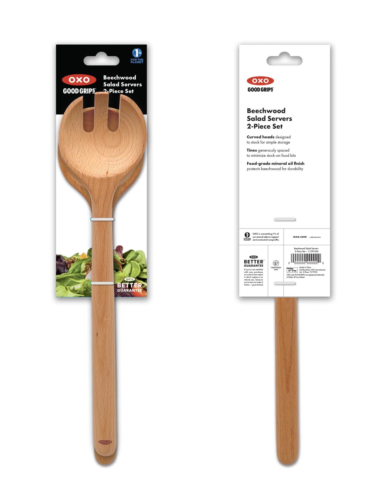 Das OXO Good Grips Salatbesteck aus Holz (15,6 cm) bietet stilvolle Funktionalität und ist ideal für das Servieren von Salaten.