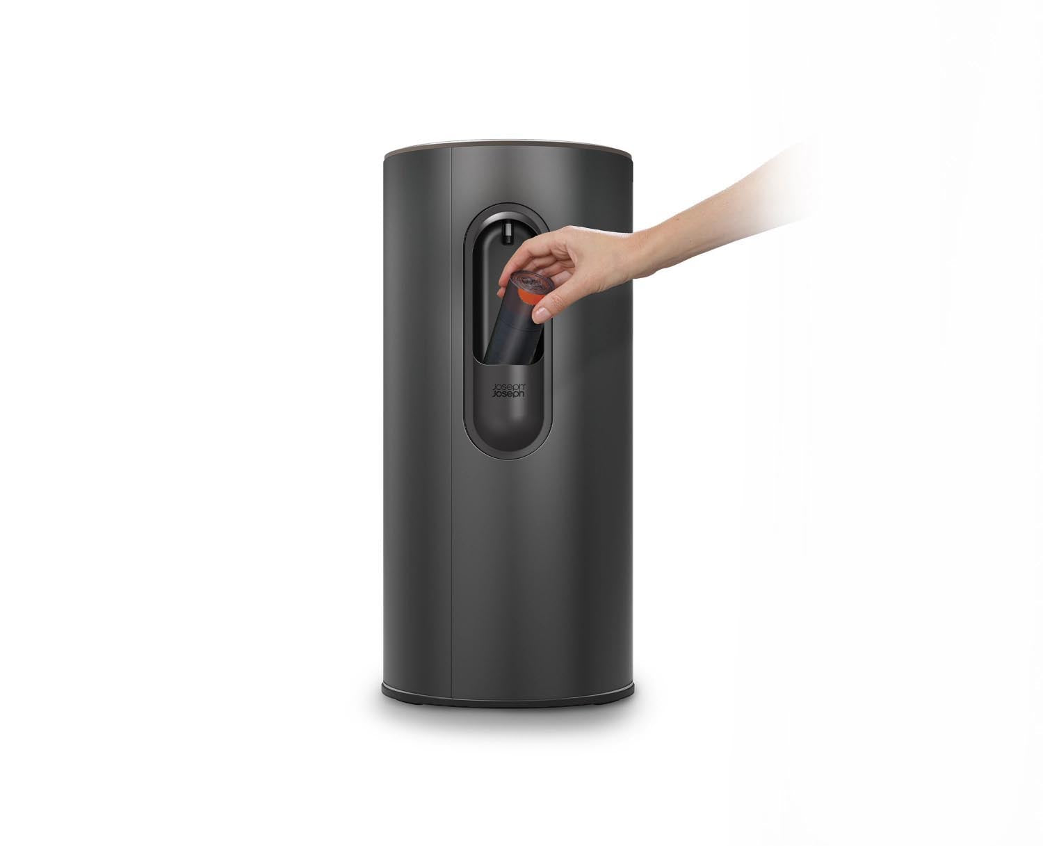 Moderner 30L Pedaleimer von Joseph Joseph in Carbon-Schwarz, H72cm, D34cm, mit Innentasche, perfekt für stilvolle Müllorganisation.