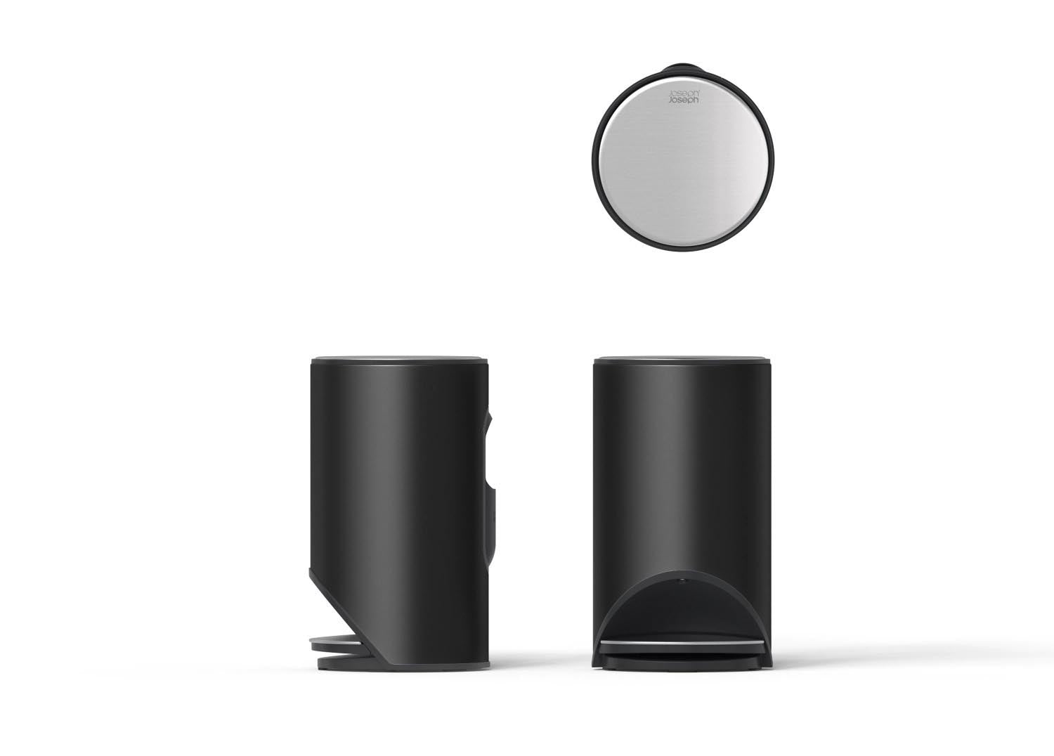 Eleganter 10L Pedaleimer in Schwarz, H45cm D26cm, mit praktischer Innentasche. Modernes Design von Joseph Joseph für vielseitige Nutzung.