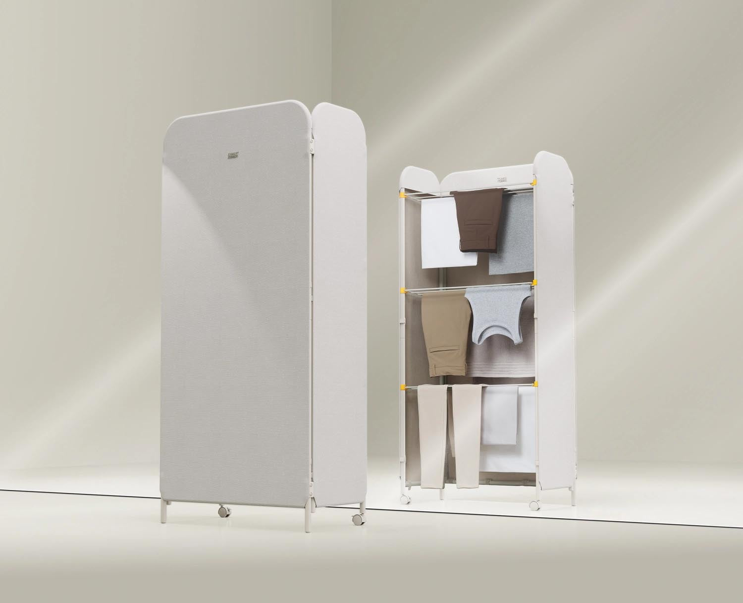 Eclipse Wäscheständer von Joseph Joseph, faltbar, 150cm hoch, 29cm breit, ecru, platzsparend, modern und vielseitig einsetzbar.