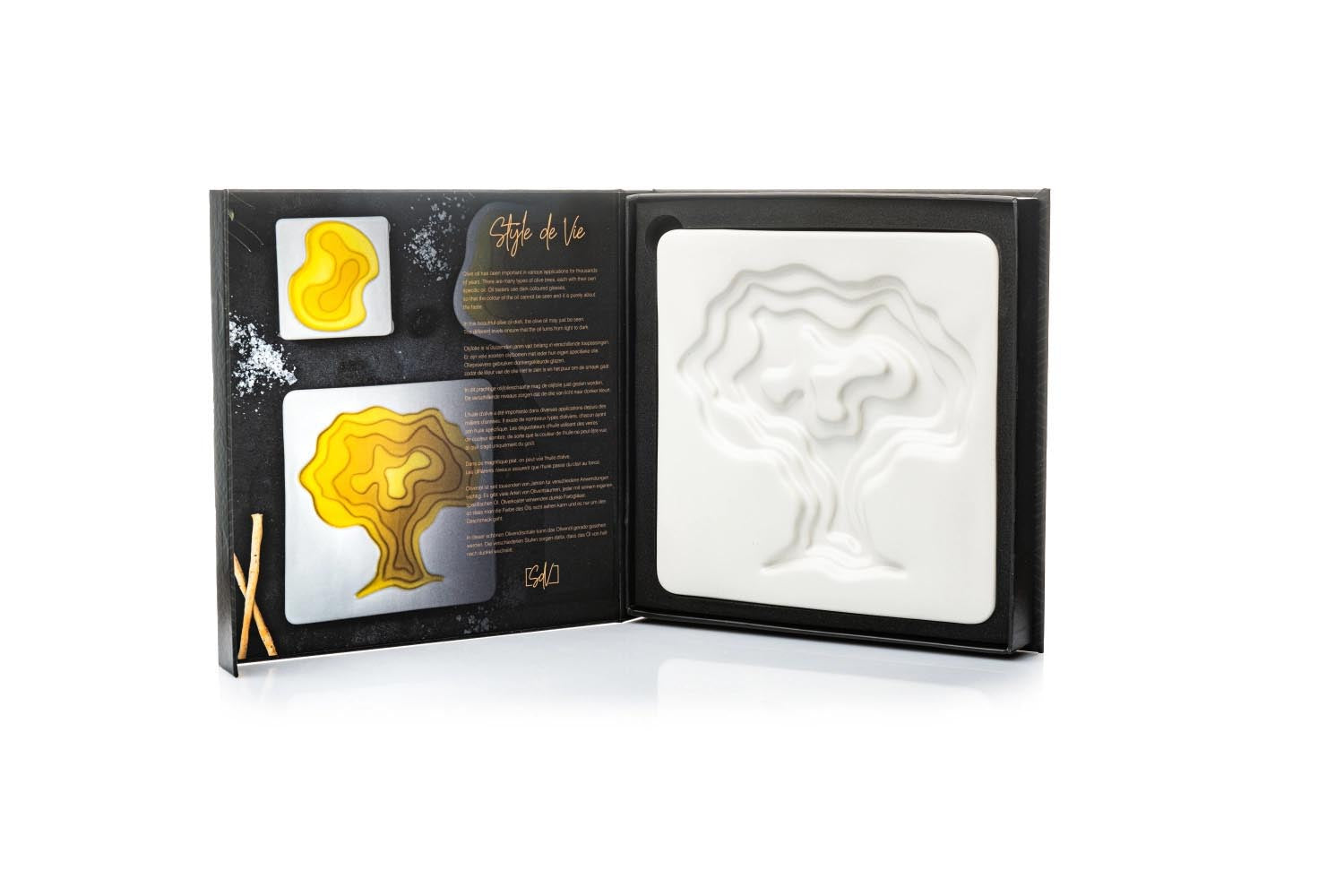 Elegante Keramikschale mit Olivenbaum-Motiv, perfekt für Olivenöl. Stilvolles Design von Style de Vie für Ihre Tischdekoration.