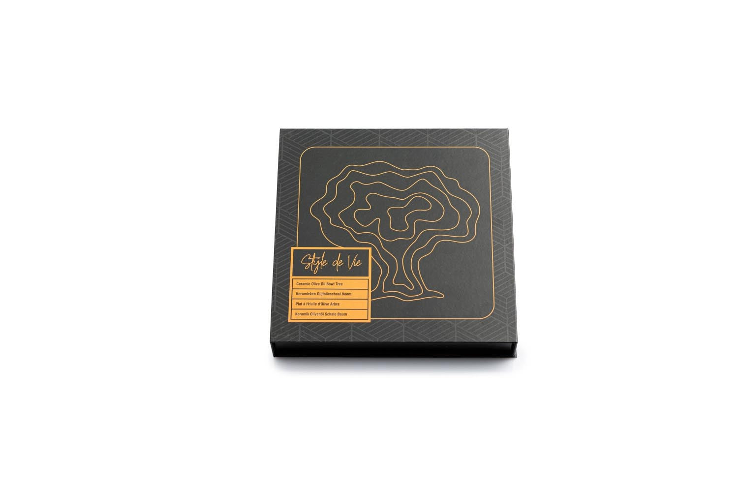 Keramikschale mit Olivenbaum-Design, ideal für Olivenöl. Hochwertige Verarbeitung von Style de Vie für stilvolle Präsentation.