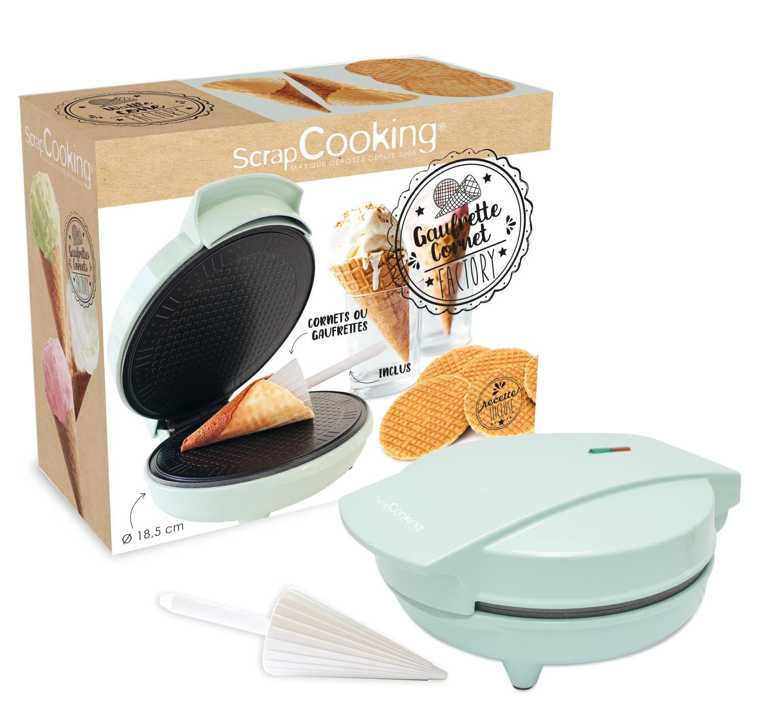 Mit der Scrap Cooking Waffel- und Cornet-Factory kreieren Sie einfach leckere, selbstgemachte Waffelhörnchen und Cornets zuhause.