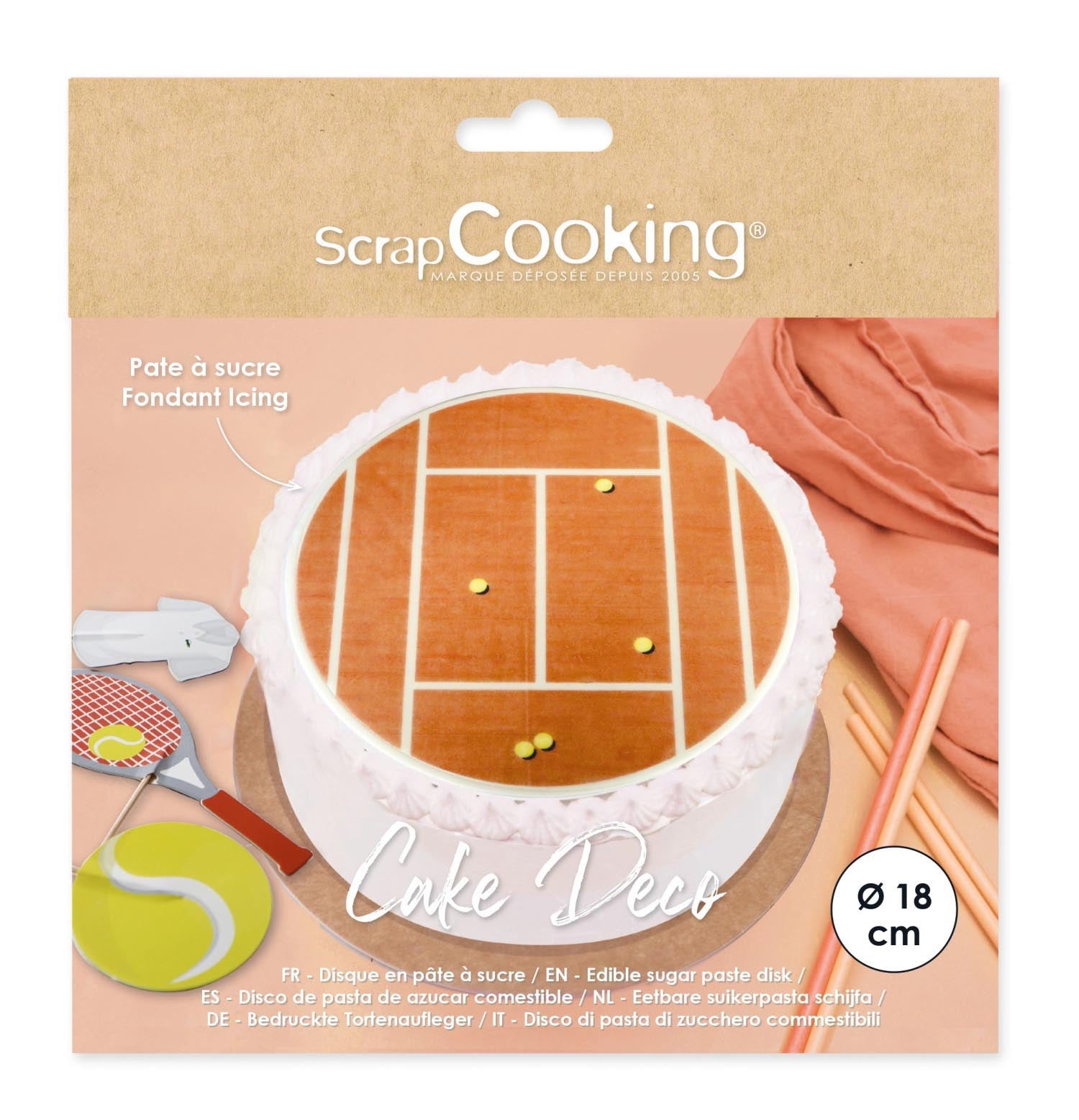 Tortenaufleger essbar aus Zuckerpapier Tennis D18cm in Orange präsentiert im Onlineshop von KAQTU Design AG. Lebensmittel ist von Scrap Cooking