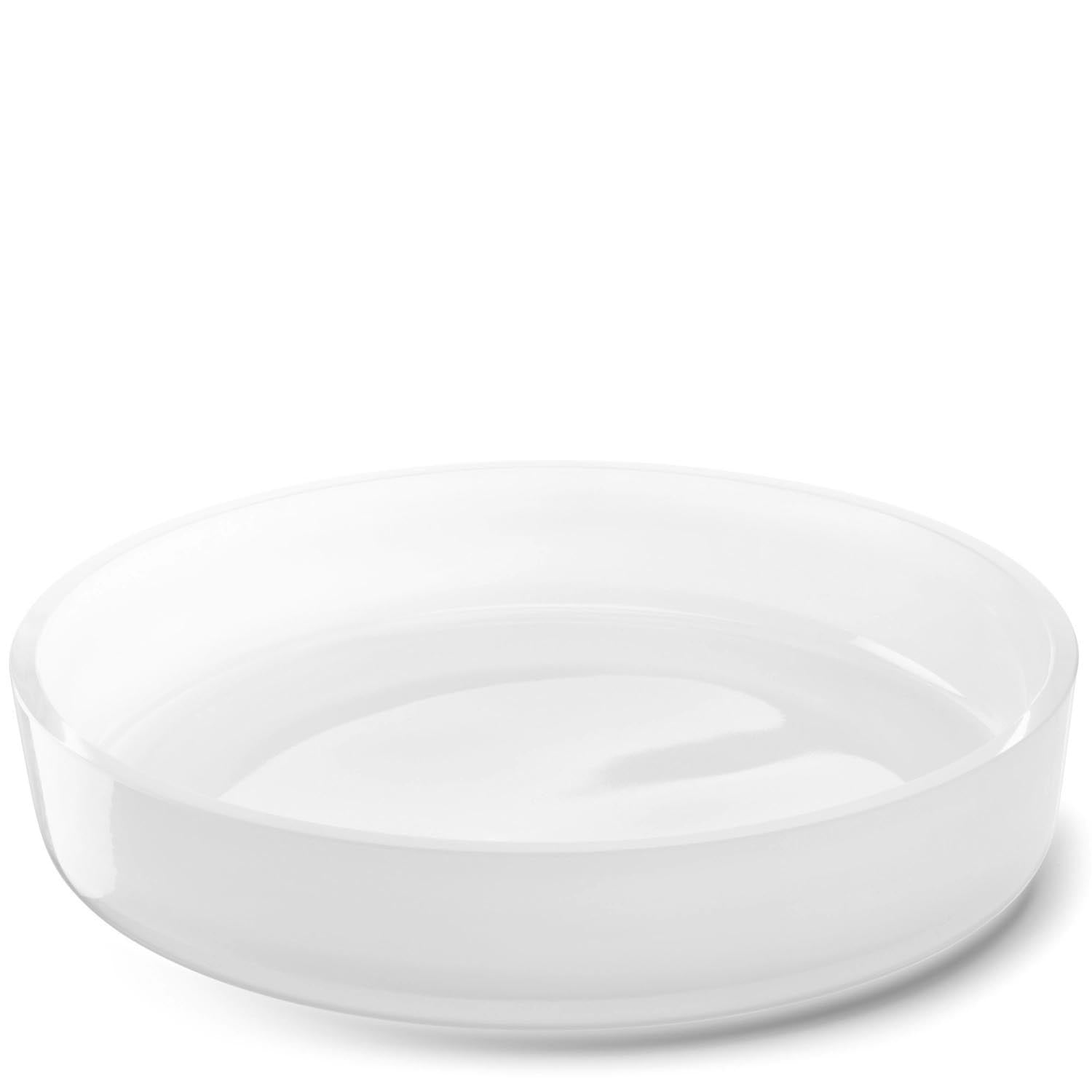 Elegante weisse Glasschale von LSA, 35 cm Durchmesser, 6 cm Höhe, ideal für stilvolle Präsentationen und modernes Design.