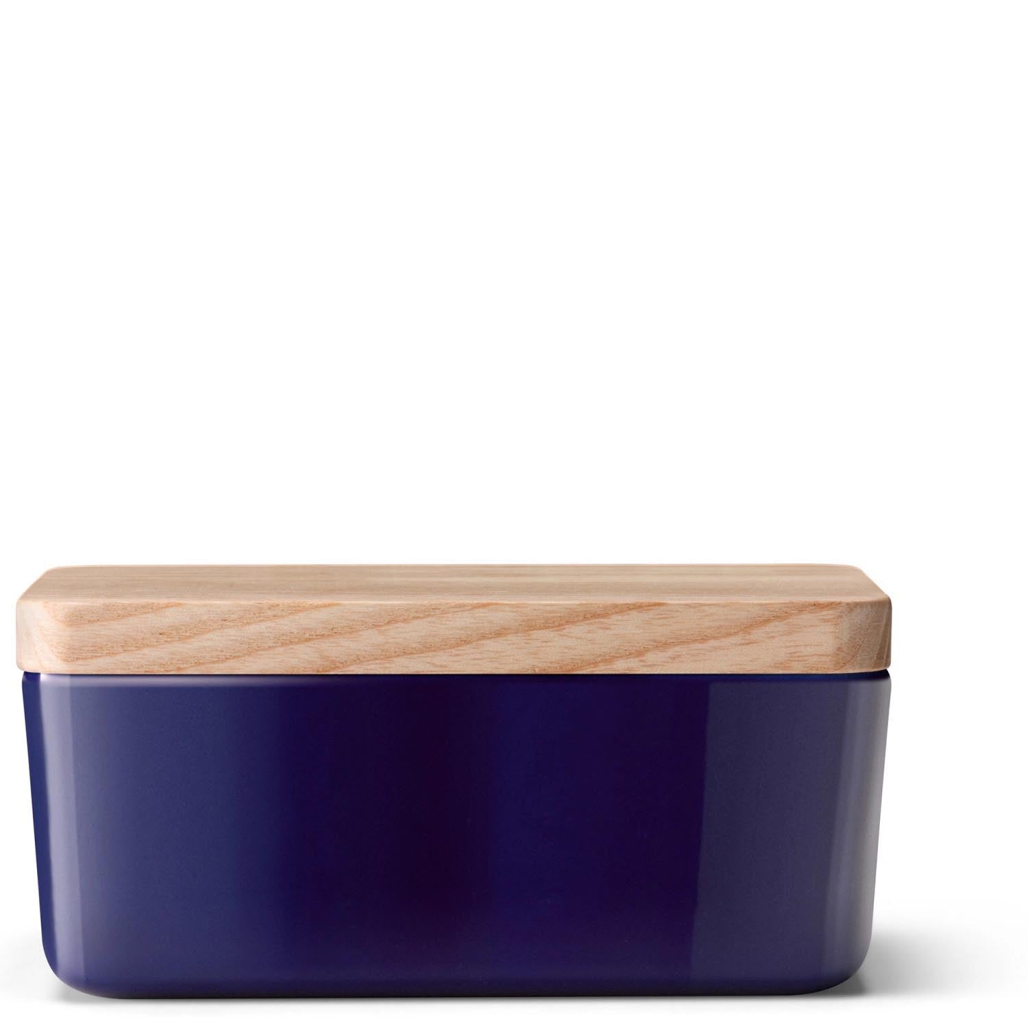 Stilvolle Butterdose aus Glas und Eschenholz, 14 cm, in Kobaltblau von LSA. Ideal für elegantes Servieren am Tisch.