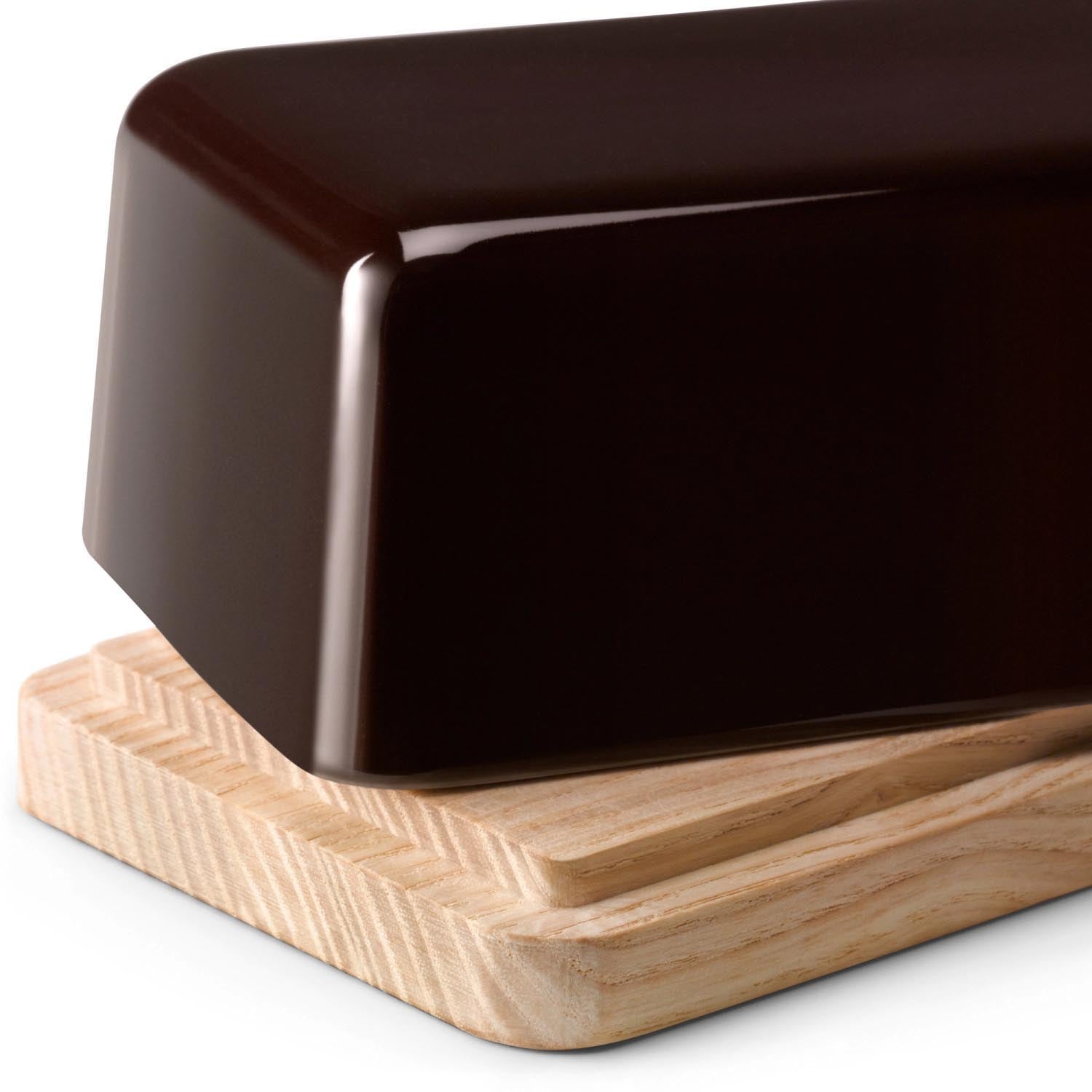 Stilvolle Butterdose aus Eschenholz in Mocha von LSA, 14 cm, perfekt für die elegante Präsentation und Aufbewahrung von Butter.