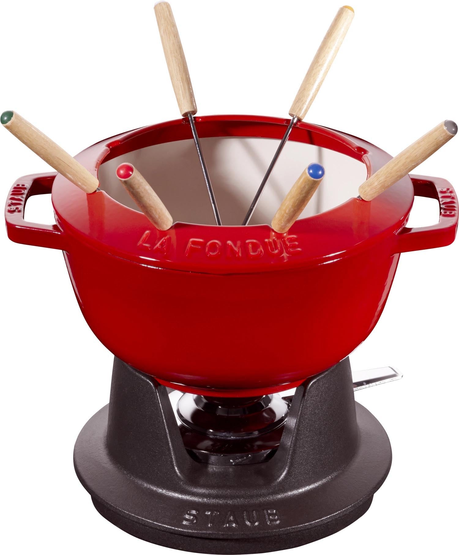 Fondue Set Kirsch-Rot m. 2 Griffen, rund. 20cm in Rot präsentiert im Onlineshop von KAQTU Design AG. Geschirr ist von Staub
