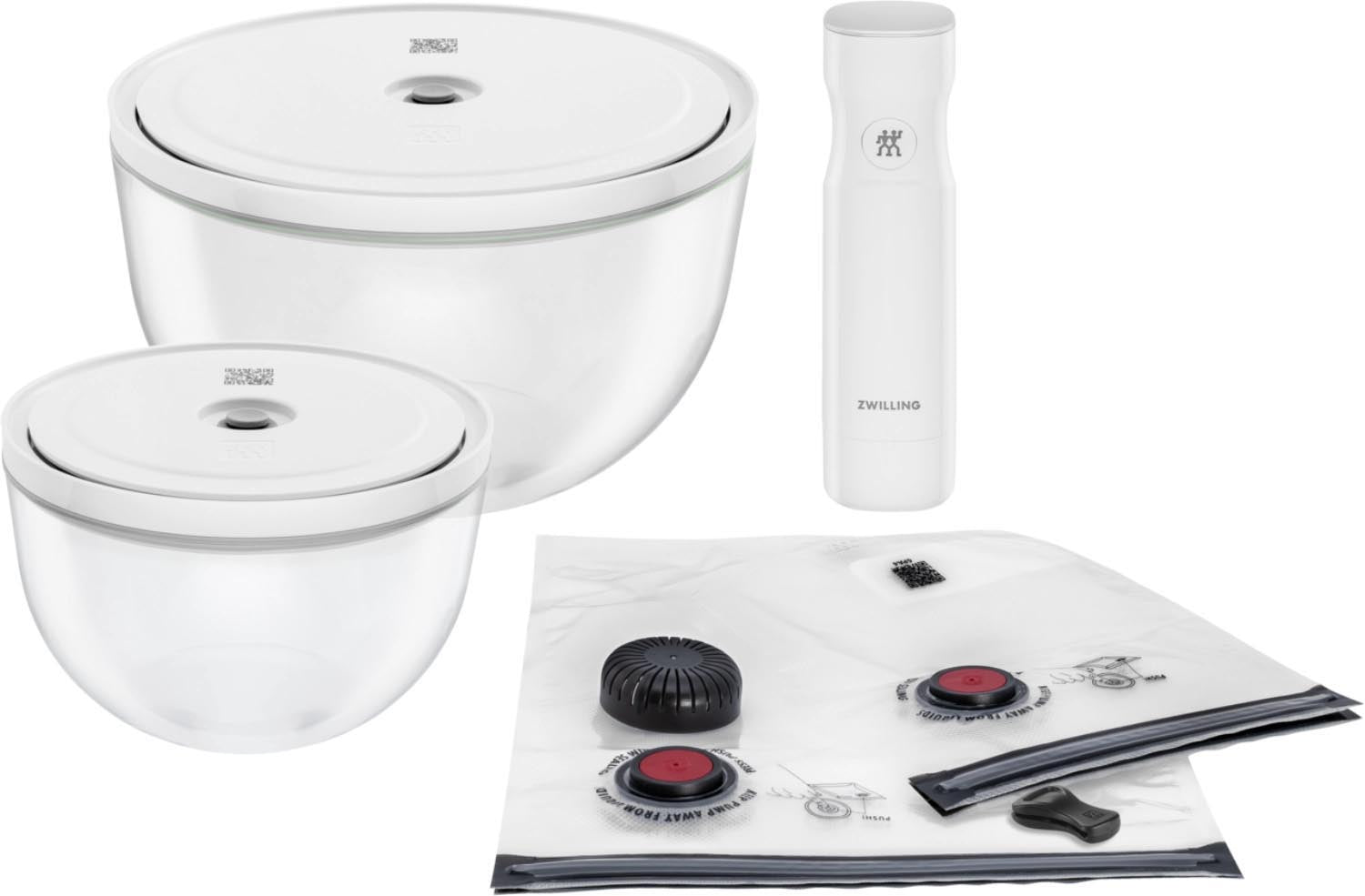 9tlg. Fresh & Save Bowls Vakuum Starter Set, Glas in Weiss präsentiert im Onlineshop von KAQTU Design AG. Aufbewahrungsbeutel ist von Zwilling