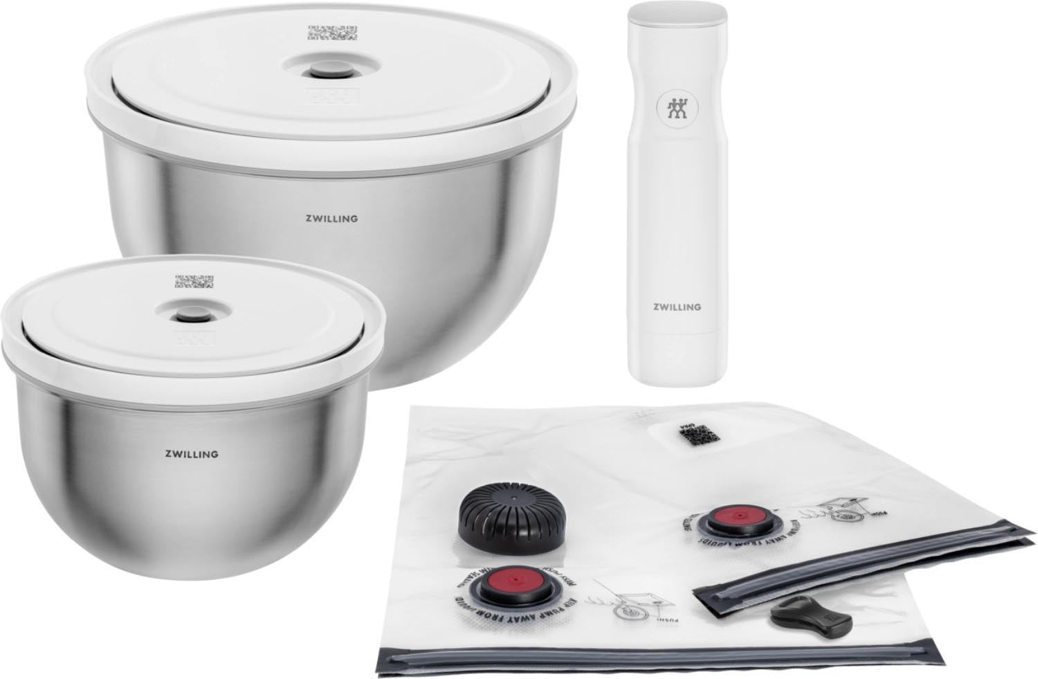 9tlg. Fresh & Save Bowls Vakuum Starter Set, Edelstahl in Weiss präsentiert im Onlineshop von KAQTU Design AG. Aufbewahrungsbeutel ist von Zwilling