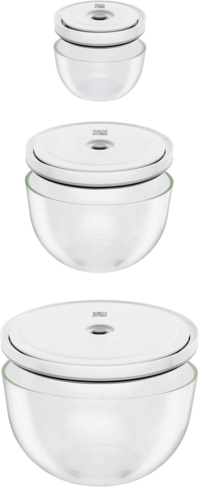 6-teiliges Zwilling Vakuumschüssel-Set aus Glas, perfekt für frische, nachhaltige und luftdichte Lebensmittelaufbewahrung.