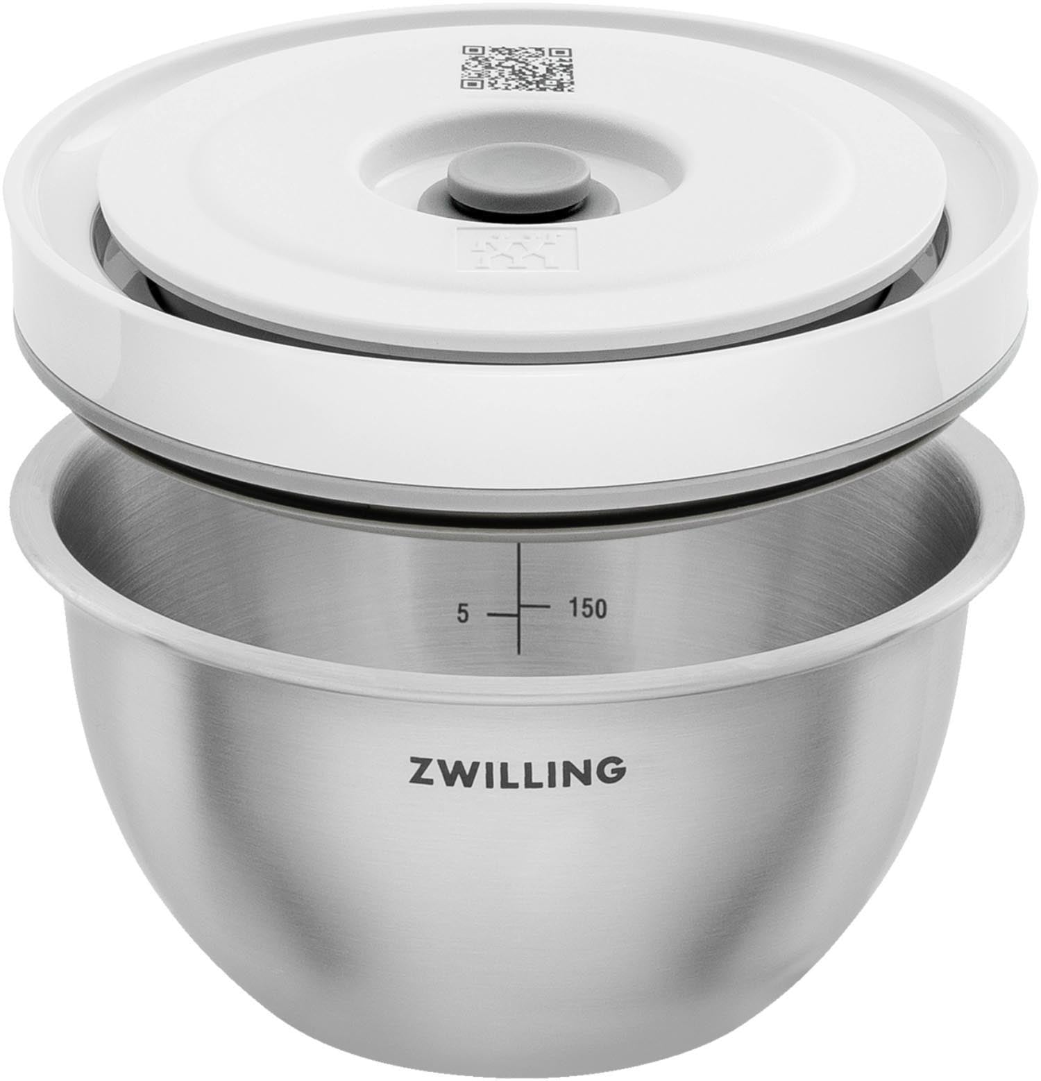6-teiliges Edelstahl-Vakuumschüssel-Set von Zwilling, perfekt für frische, luftdichte Aufbewahrung und stilvolle Küchenorganisation.