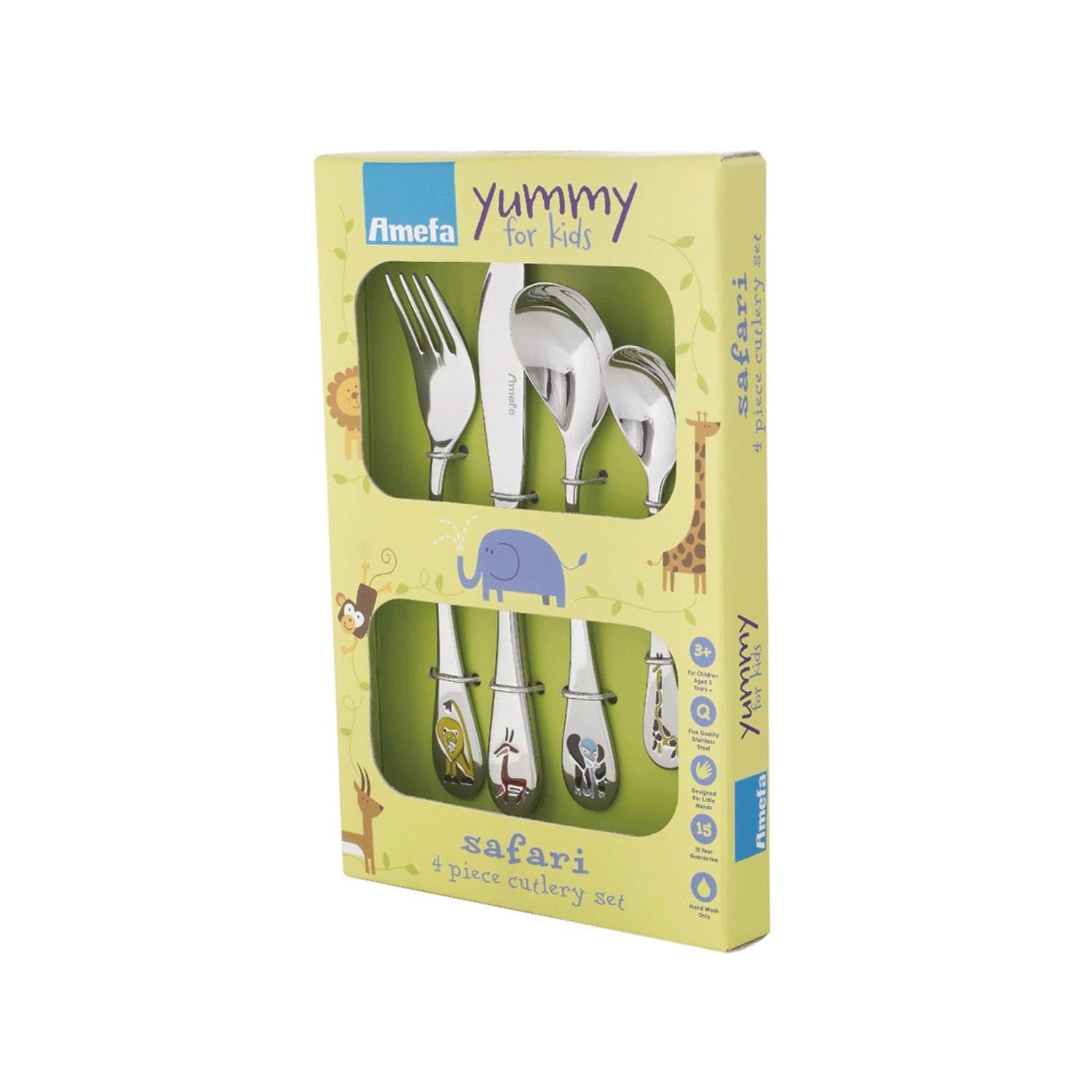 4tlg. Safari Kinderbesteck in Mehrfarbig präsentiert im Onlineshop von KAQTU Design AG. Besteck ist von Amefa