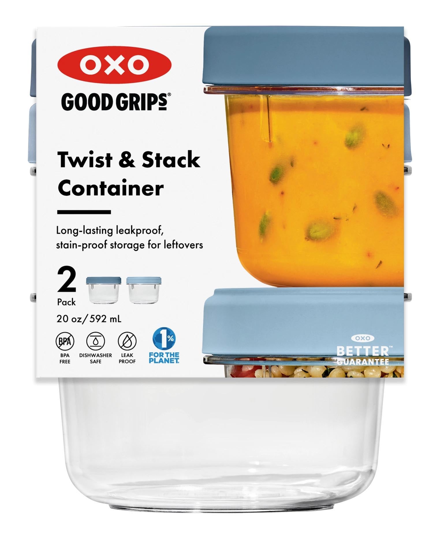 2er Set OXO Good Grips Twist & Stack Boxen, 550ml, luftdicht, stapelbar, ideal für frische Lebensmittel und platzsparende Aufbewahrung.