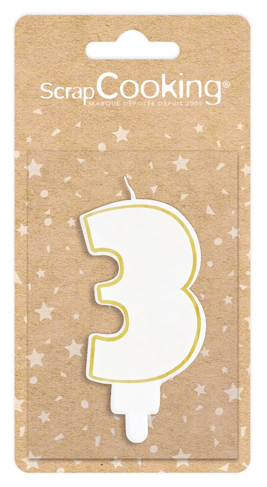 Kerze Nummer 3 weiss mit Goldrand 8cm in Gold präsentiert im Onlineshop von KAQTU Design AG. Kerzen ist von Scrap Cooking