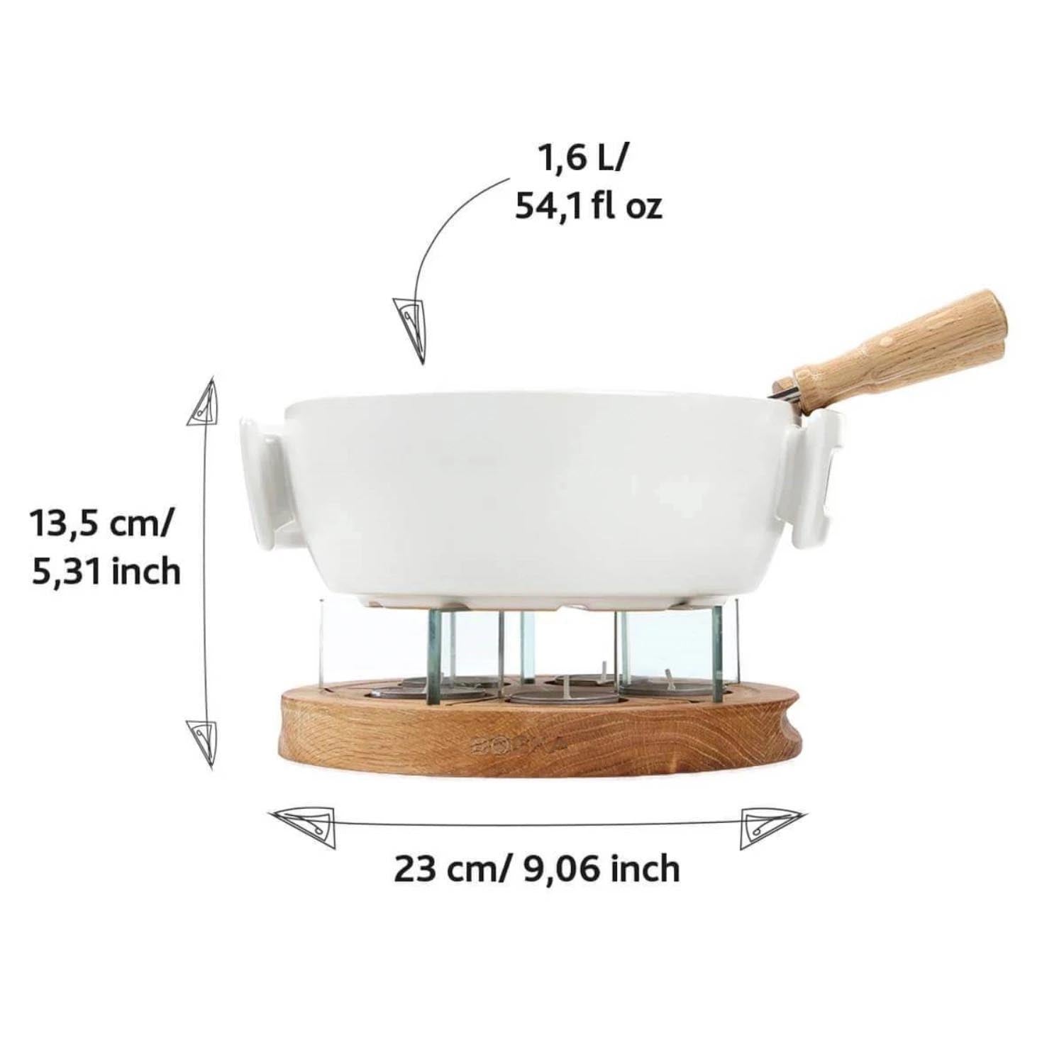 Elegantes Fondue-Set mit 1,6 l Keramiktopf, ideal für Käsefondue. Perfekt für gemütliche Abende mit Kerzenlicht.