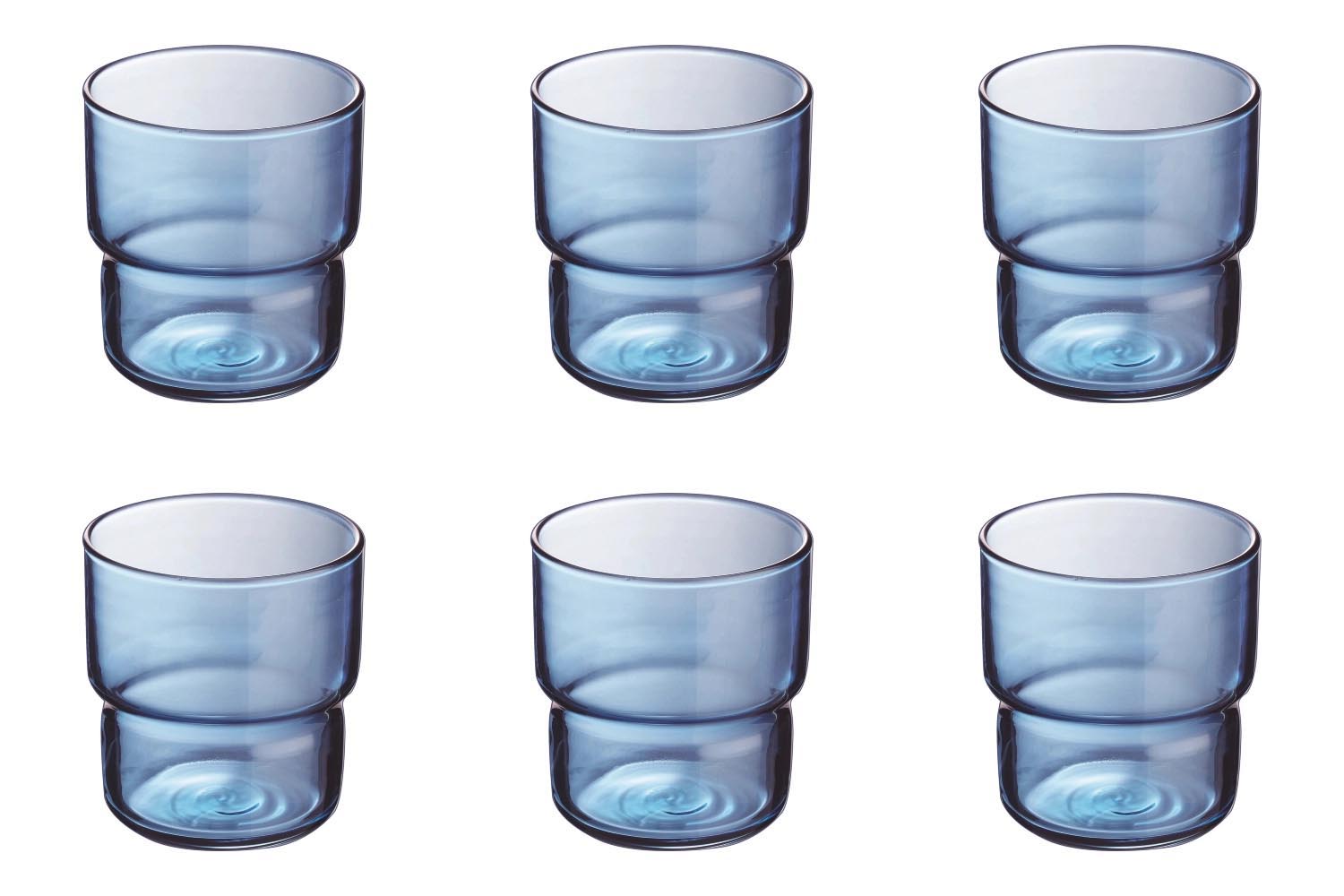6er Set Log Brush OF Becher Blue Jean 0.22lt D7.3cm H7.9cm in Blau präsentiert im Onlineshop von KAQTU Design AG. Glas ist von Arc