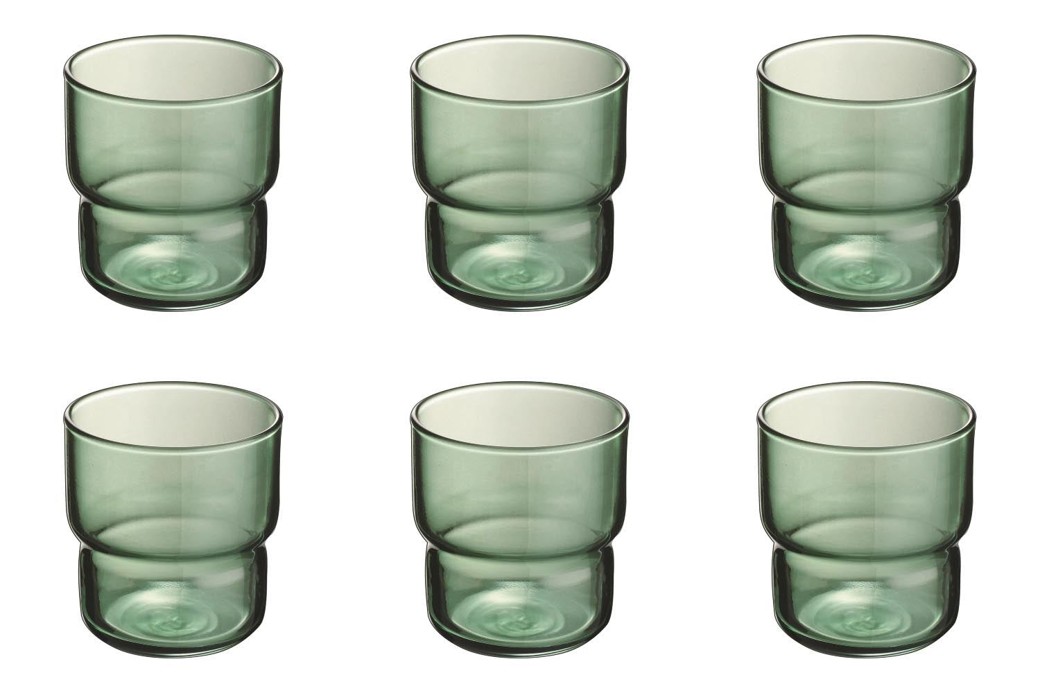 6er Set Log Brush OF Becher Dark Green 0.22lt D7.3cm H7.9cm in Grün präsentiert im Onlineshop von KAQTU Design AG. Glas ist von Arc