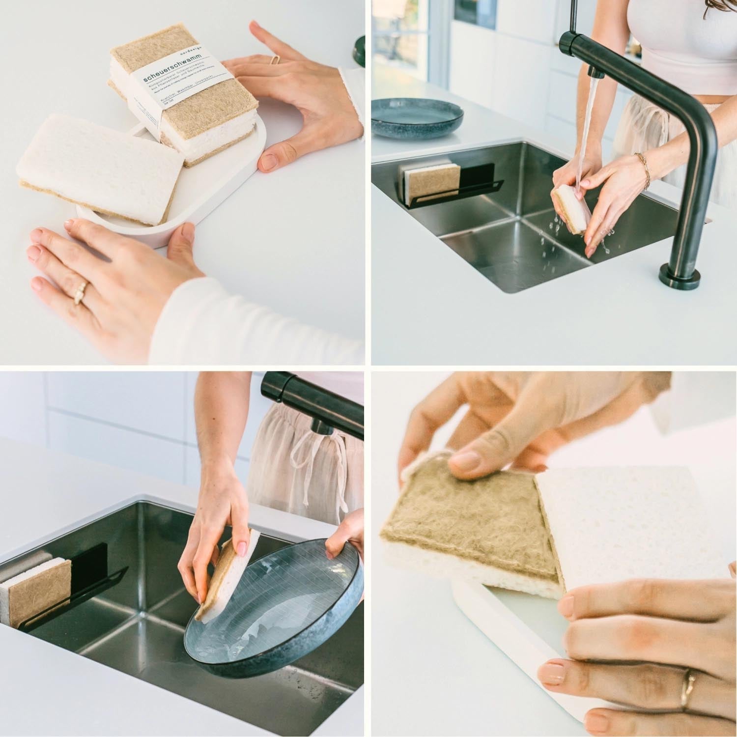 Set aus 2 nachhaltigen Schwämmen aus Zellulose und Sisalfaser, 11x7x4cm, perfekt für umweltbewusstes Reinigen.