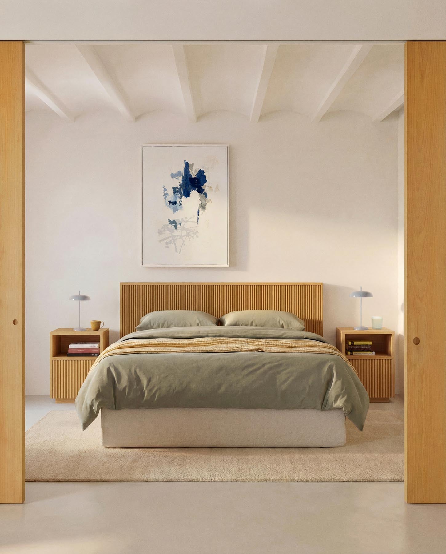 Nachttisch Helvine aus Eichenfurnier mit einer Schublade, 45 x 52 cm, FSC 100 % in Natur präsentiert im Onlineshop von KAQTU Design AG. Nachttisch ist von Kave Home