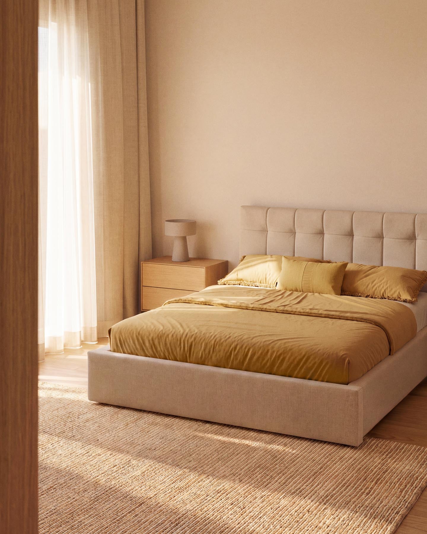 Bett mit klappbarem Bettkasten Darnela in écrufarbener Chenille für Matratzen 150 x 200 cm in Beige präsentiert im Onlineshop von KAQTU Design AG. Bett ist von Kave Home