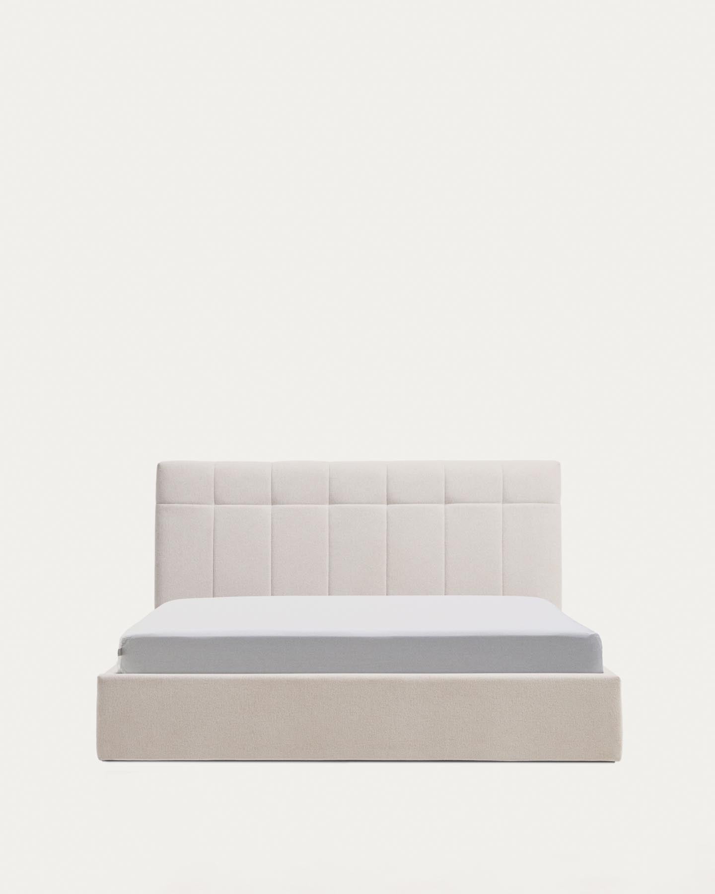 Bett mit klappbarem Bettkasten Darnela in écrufarbener Chenille für Matratzen 160 x 200 cm in Beige präsentiert im Onlineshop von KAQTU Design AG. Bett ist von Kave Home