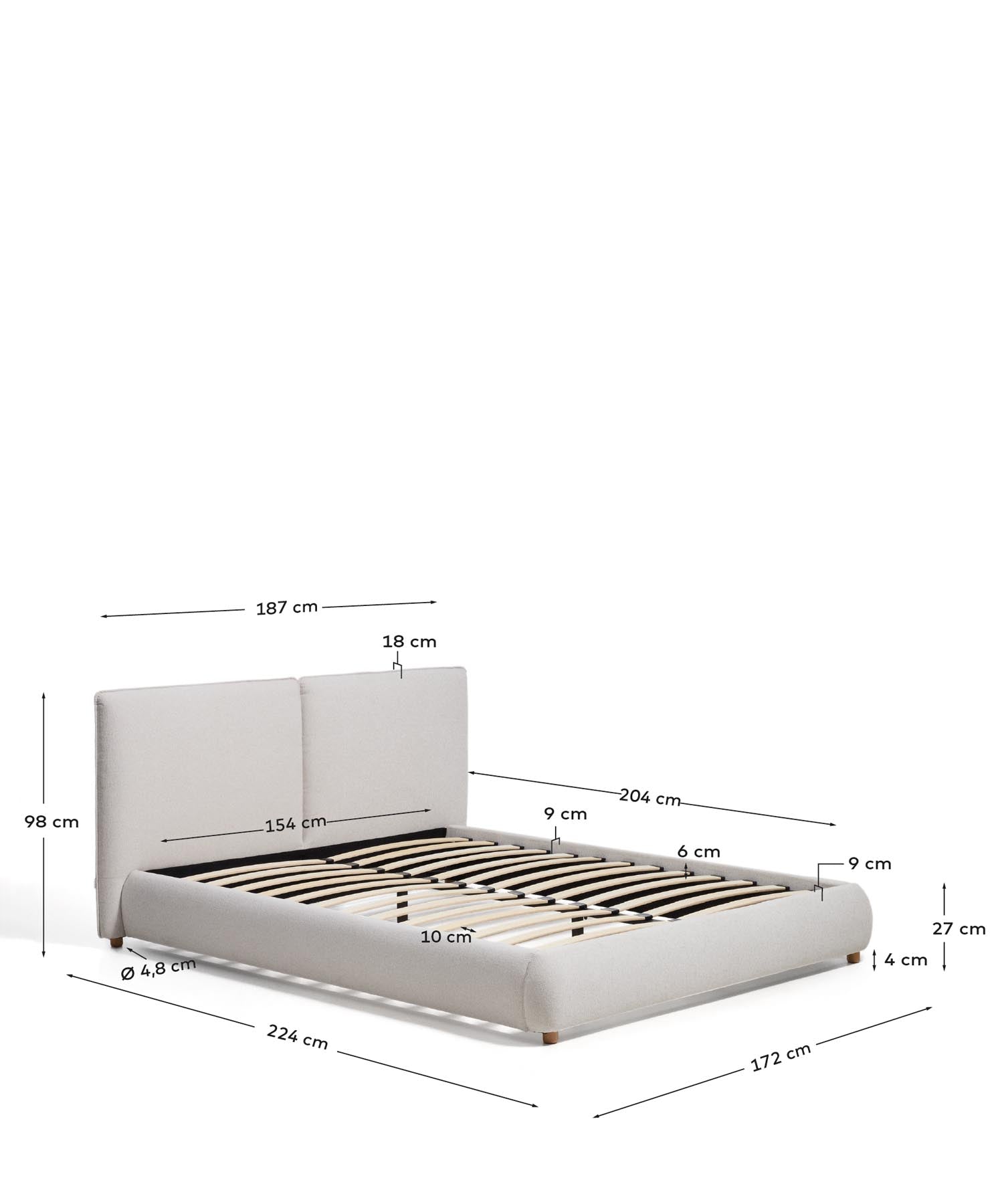 Bett Elerio mit ecrufarbener Chenille für Matratzengrösse 150 x 200 cm in Ecru präsentiert im Onlineshop von KAQTU Design AG. Bett ist von Kave Home