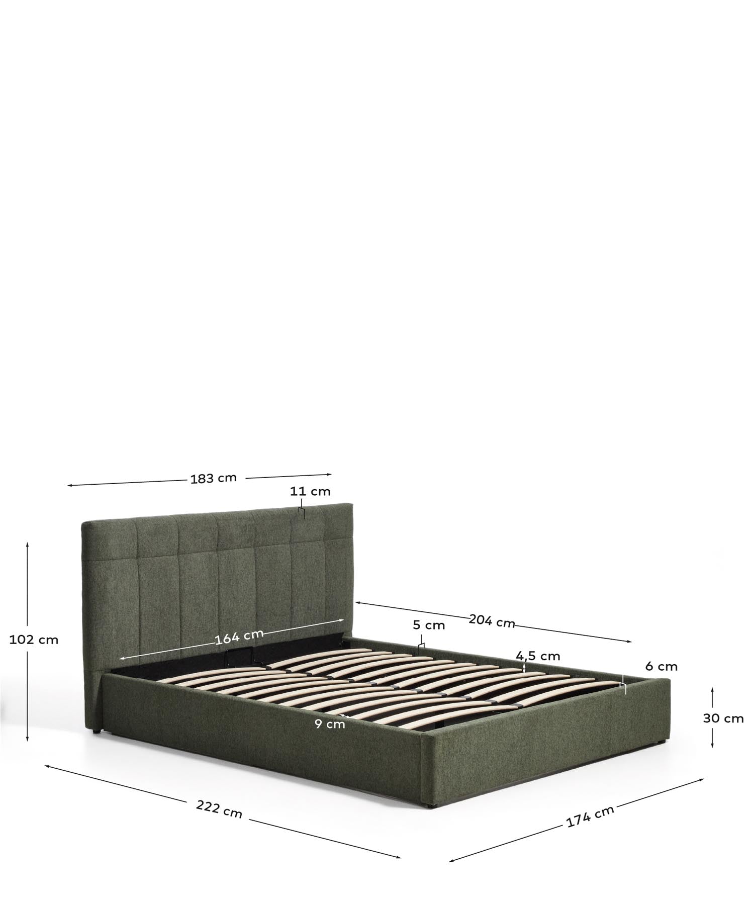 Bett mit klappbarem Bettkasten Darnela in moosgrüner Chenille für Matratzen 160 x 200 cm in Grün präsentiert im Onlineshop von KAQTU Design AG. Bett ist von Kave Home