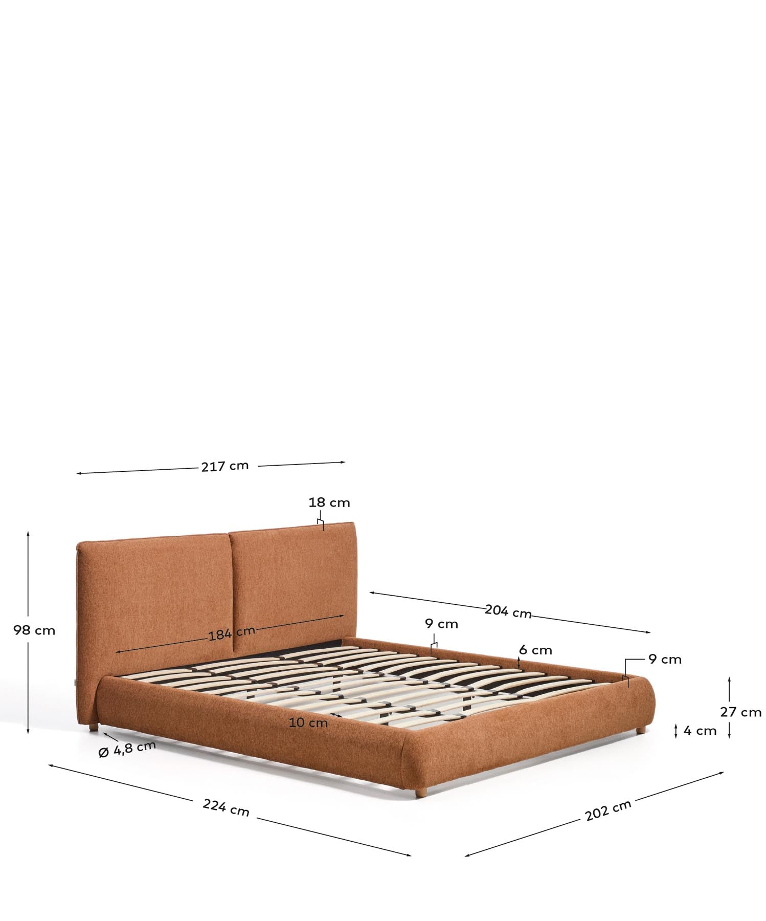 Bett Elerio mit kupferfarbener Chenille für Matratzengrösse 180 x 200 cm in Terrakotta präsentiert im Onlineshop von KAQTU Design AG. Bett ist von Kave Home