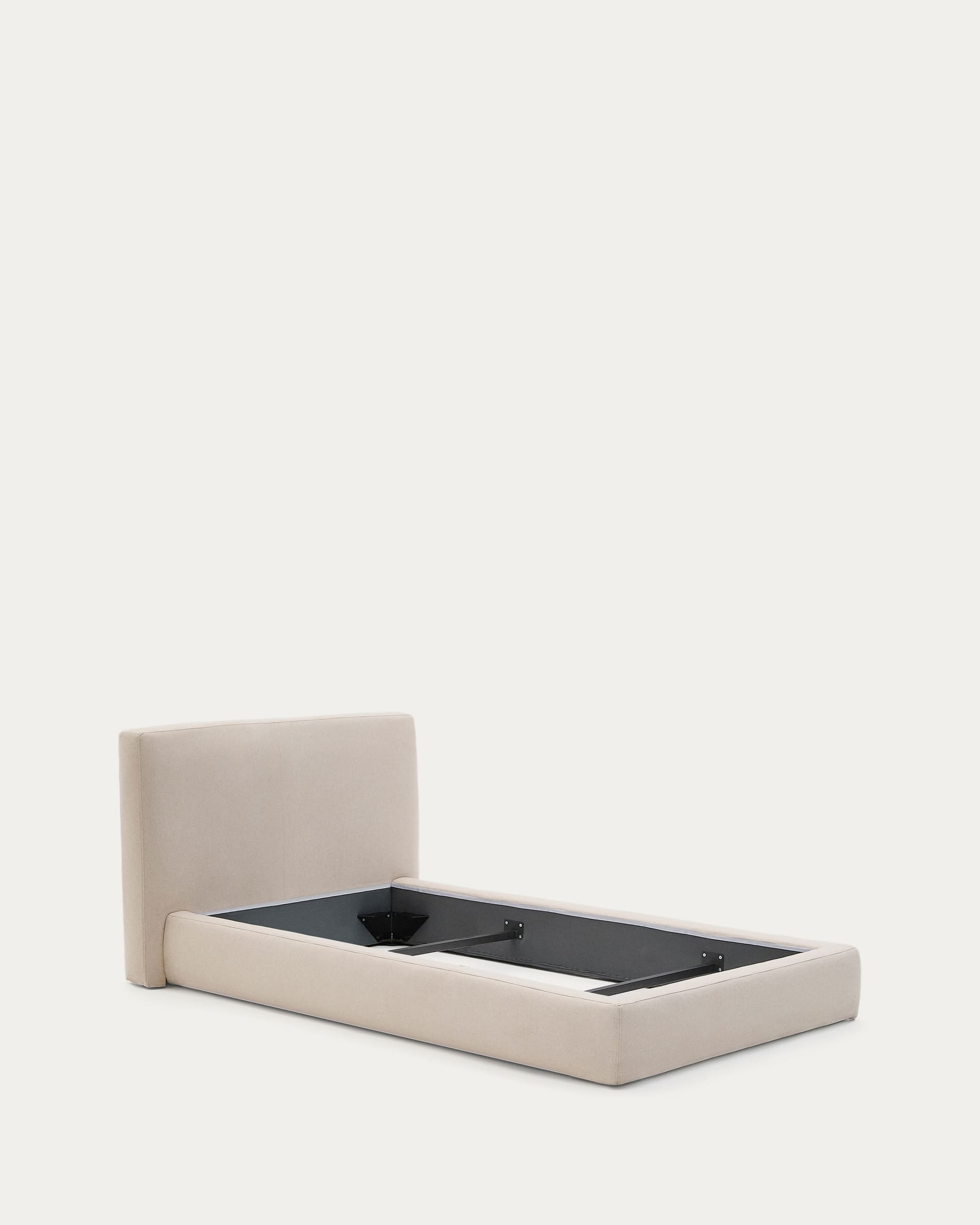 Beige Blok-Bett von Kave Home: Stilvolles, abziehbares Design für 90x200 cm Matratzen. Nachhaltig aus FSC-zertifiziertem Holz gefertigt.