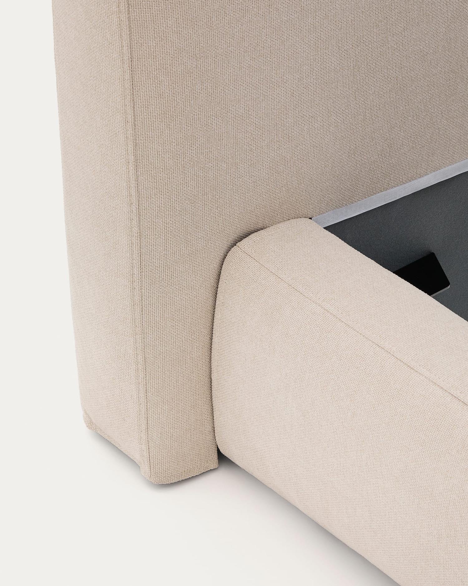 Beige abziehbares Bett Blok für 160x200 cm Matratzen. Modernes Design, pflegeleicht und nachhaltig. Perfekt für Ihr Schlafzimmer!