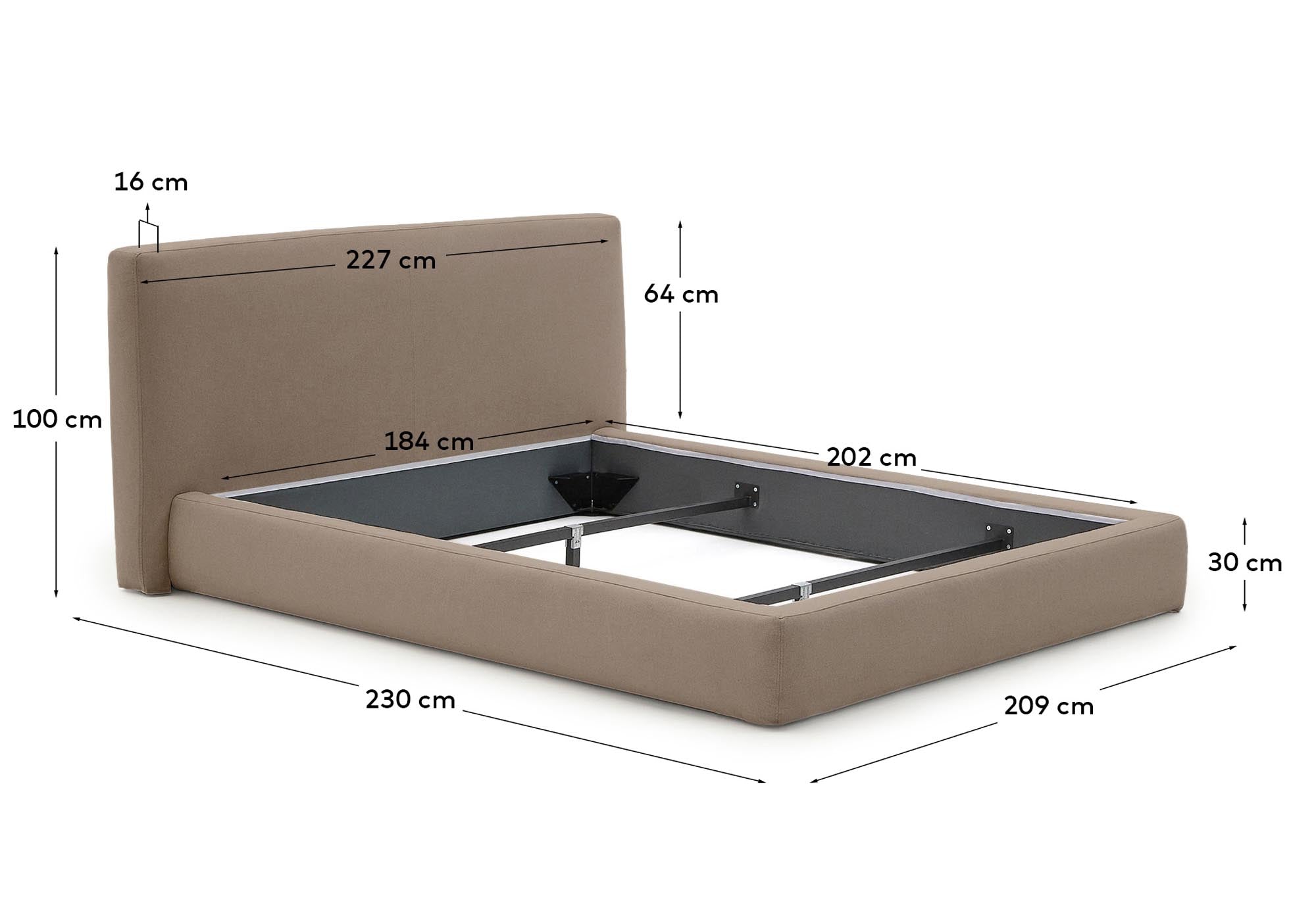 Stylisches abziehbares Bett Blok in warmem Braun, ideal für Matratzengröße 180 x 200 cm, nachhaltig zertifiziert mit FSC Mix Credit.
