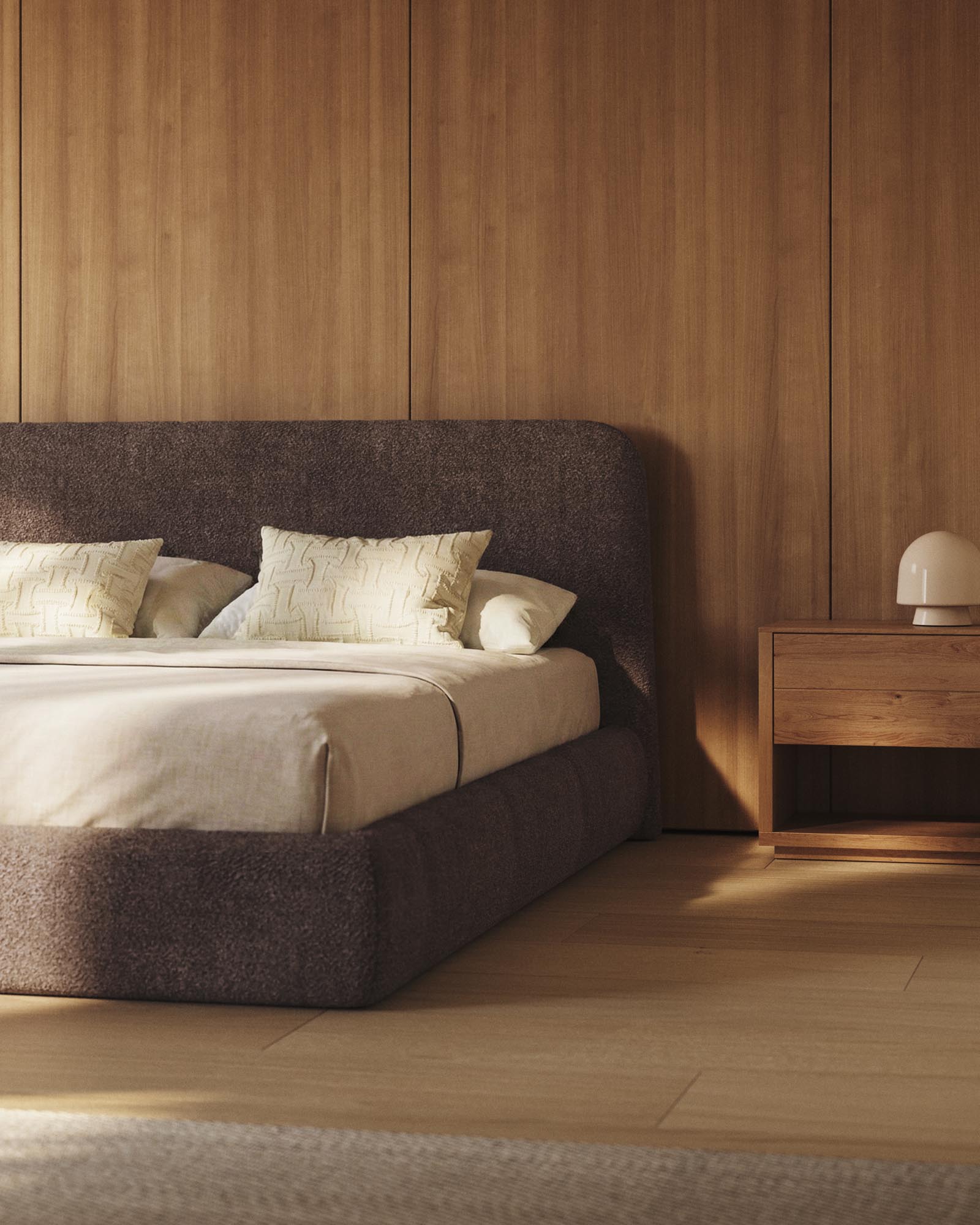 Elegantes abziehbares Bett Martina in Dunkelgrün mit braunem Lammfellimitat, ideal für Matratzengröße 160 x 200 cm, von Kave Home.