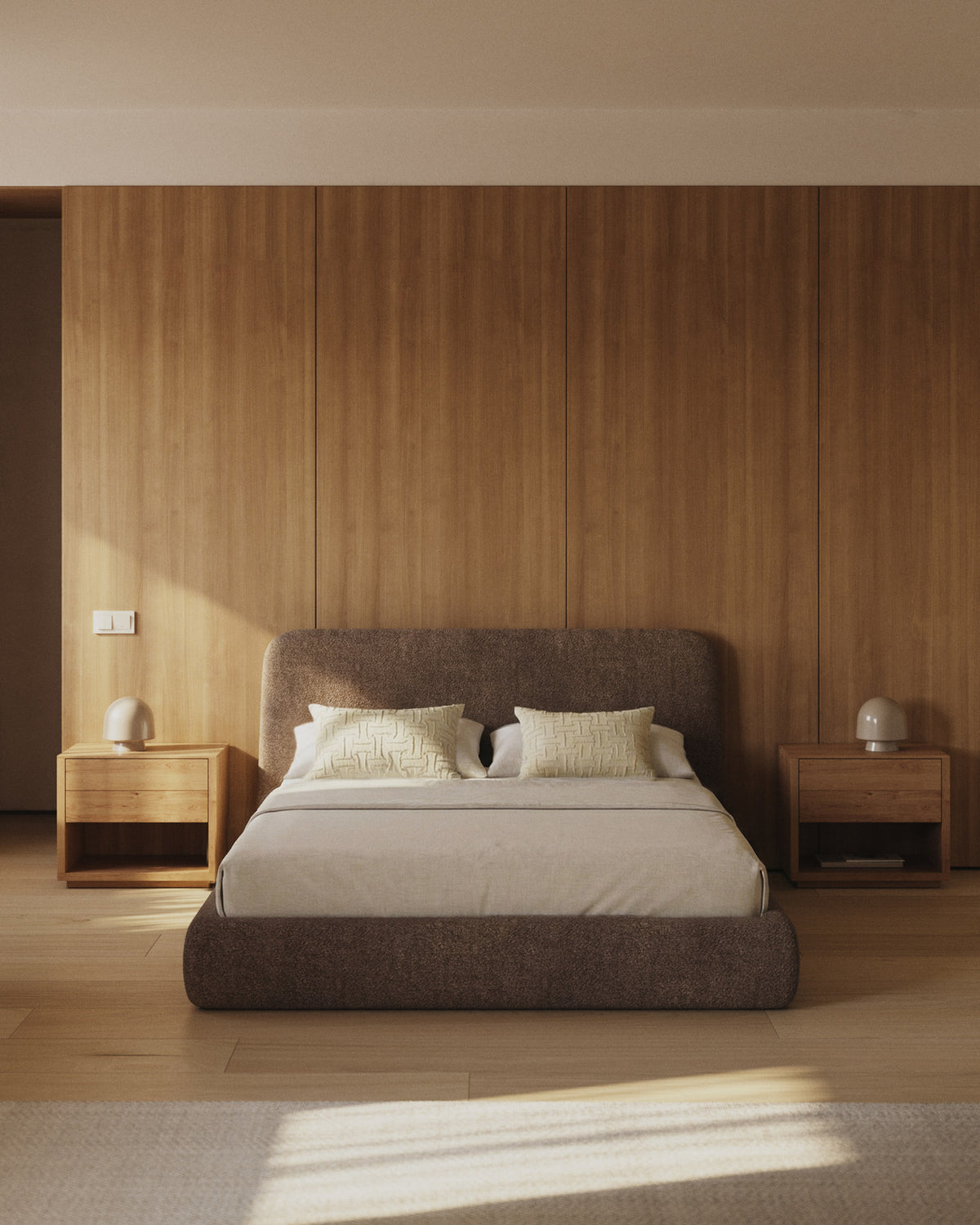 Abziehbares Bett Martina mit braunem Lammfellimitat für Matratzengrösse 160 x 200 cm, FSC Mix Credit in Hellbraun präsentiert im Onlineshop von KAQTU Design AG. Bett ist von Kave Home