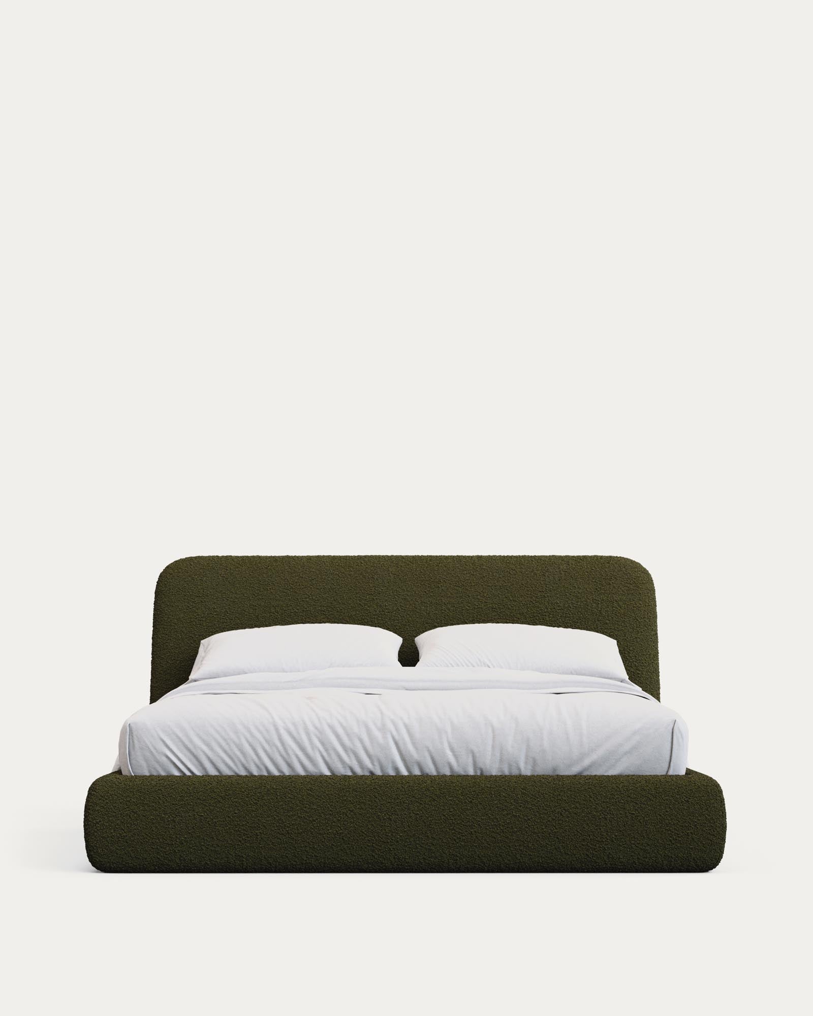Abziehbares Bett Martina mit dunkelgrünem Lammfellimitat für Matratzengrösse 180 x 200 cm, FSC Mix Credit in Hellbraun präsentiert im Onlineshop von KAQTU Design AG. Bett ist von Kave Home