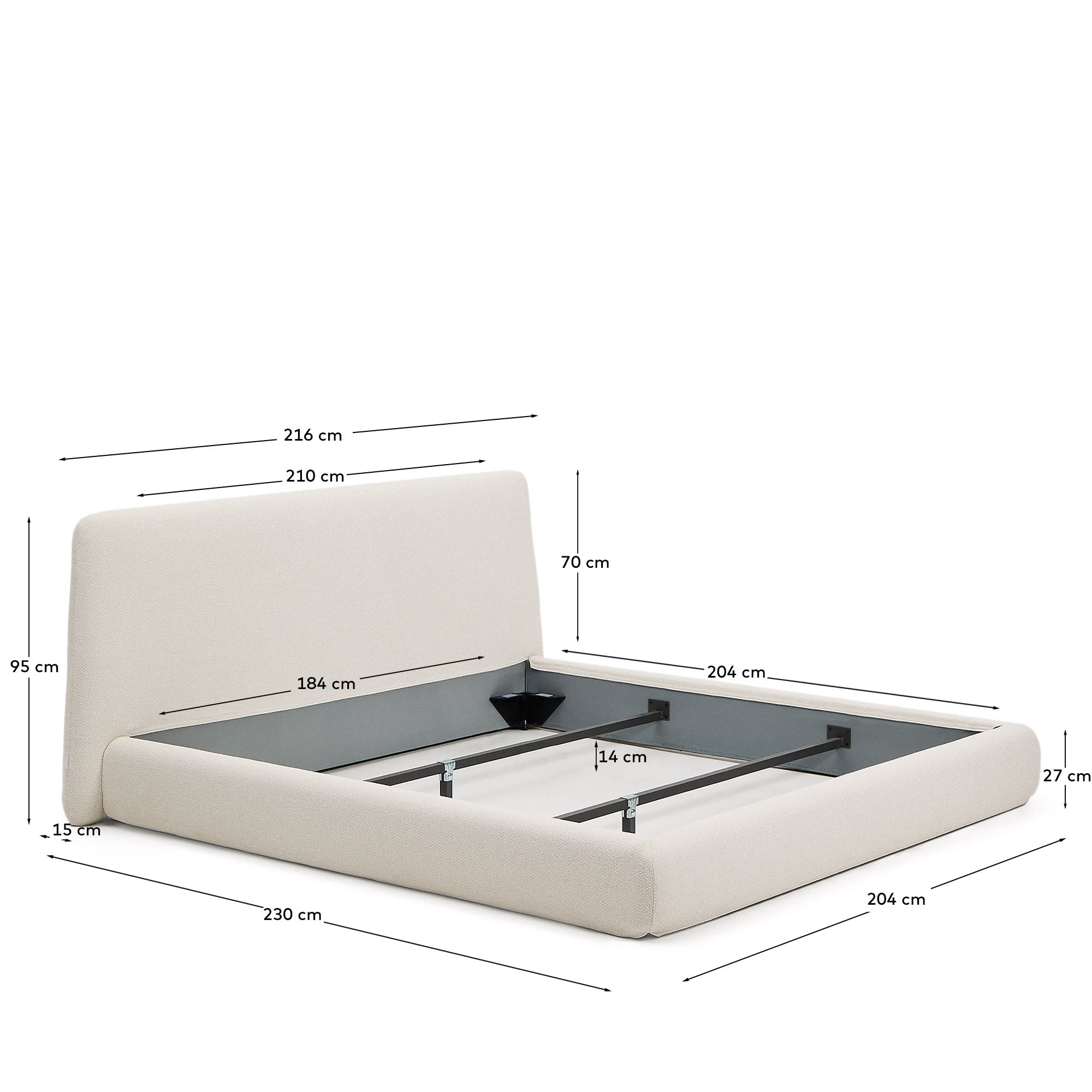 Entdecken Sie das elegante Bett Martina von Kave Home, gefertigt aus weicher ecrufarbener Chenille. Perfekt für 180 x 200 cm Matratzen, bietet es höchsten Schlafkomfort und ein modernes Design.