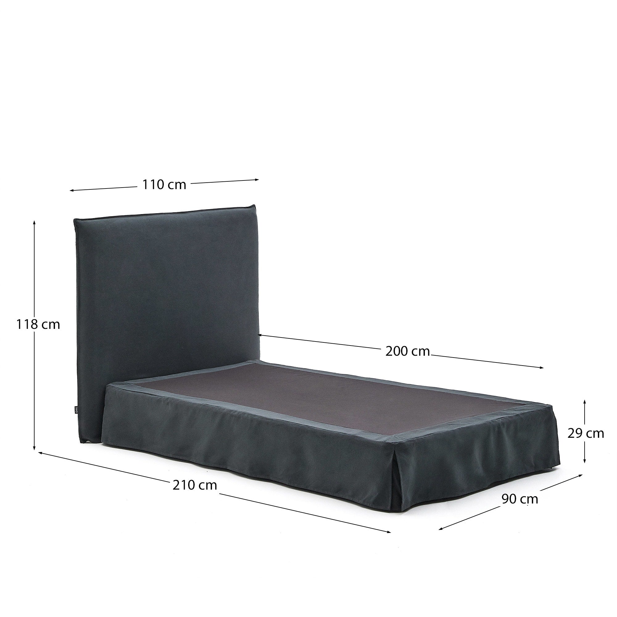 Elegantes Bett Jaira in Anthrazitgrau, abnehmbarer Leinen-Baumwoll-Bezug, perfekt für 90x200 cm Matratzen – stilvoll und pflegeleicht.