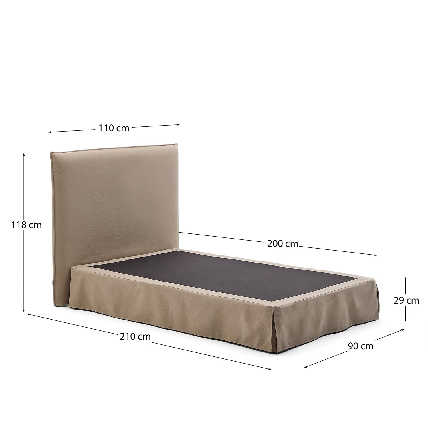 Entdecken Sie das elegante Bett Jaira in Taupe, gefertigt aus Leinen und Baumwolle. Ideal für 90x200 cm Matratzen, vereint es Komfort und Nachhaltigkeit.