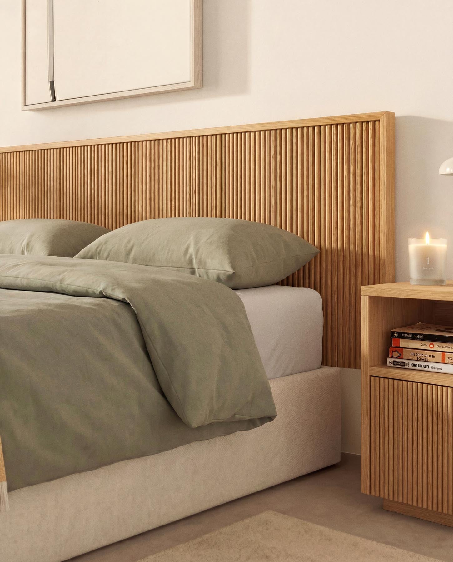 Bettkopfteil Helvine aus Eichenfurnier für Betten bis zu 180 cm, FSC 100 % in Natur präsentiert im Onlineshop von KAQTU Design AG. Kopfteile ist von Kave Home