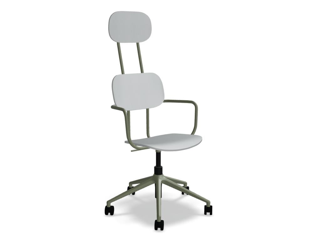 New School N2N08K - Stuhl aus Sperrholz mit Kopfstütze und Höhenverstellung in Rot präsentiert im Onlineshop von KAQTU Design AG. Dreh-Schalenstuhl mit Rollen ist von Mdd
