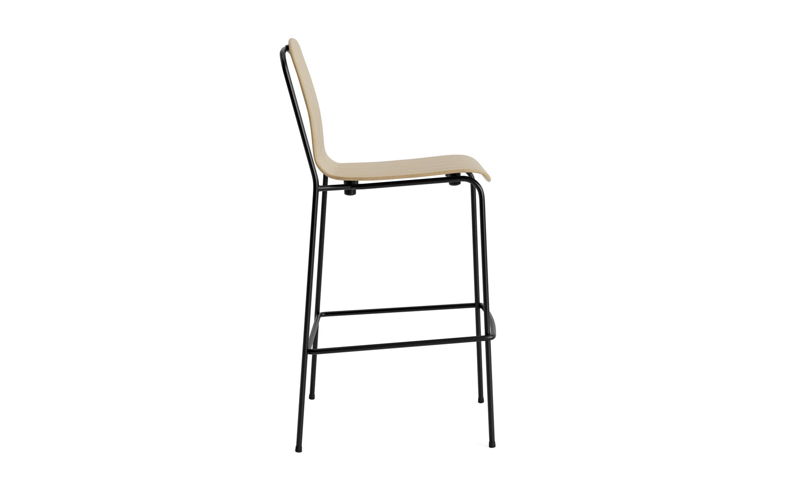 Der Studio Barstuhl von Normann Copenhagen besticht durch sein grafisches Design mit schlankem Stahlrahmen und geformter Schale, ideal für vielseitige Räume.