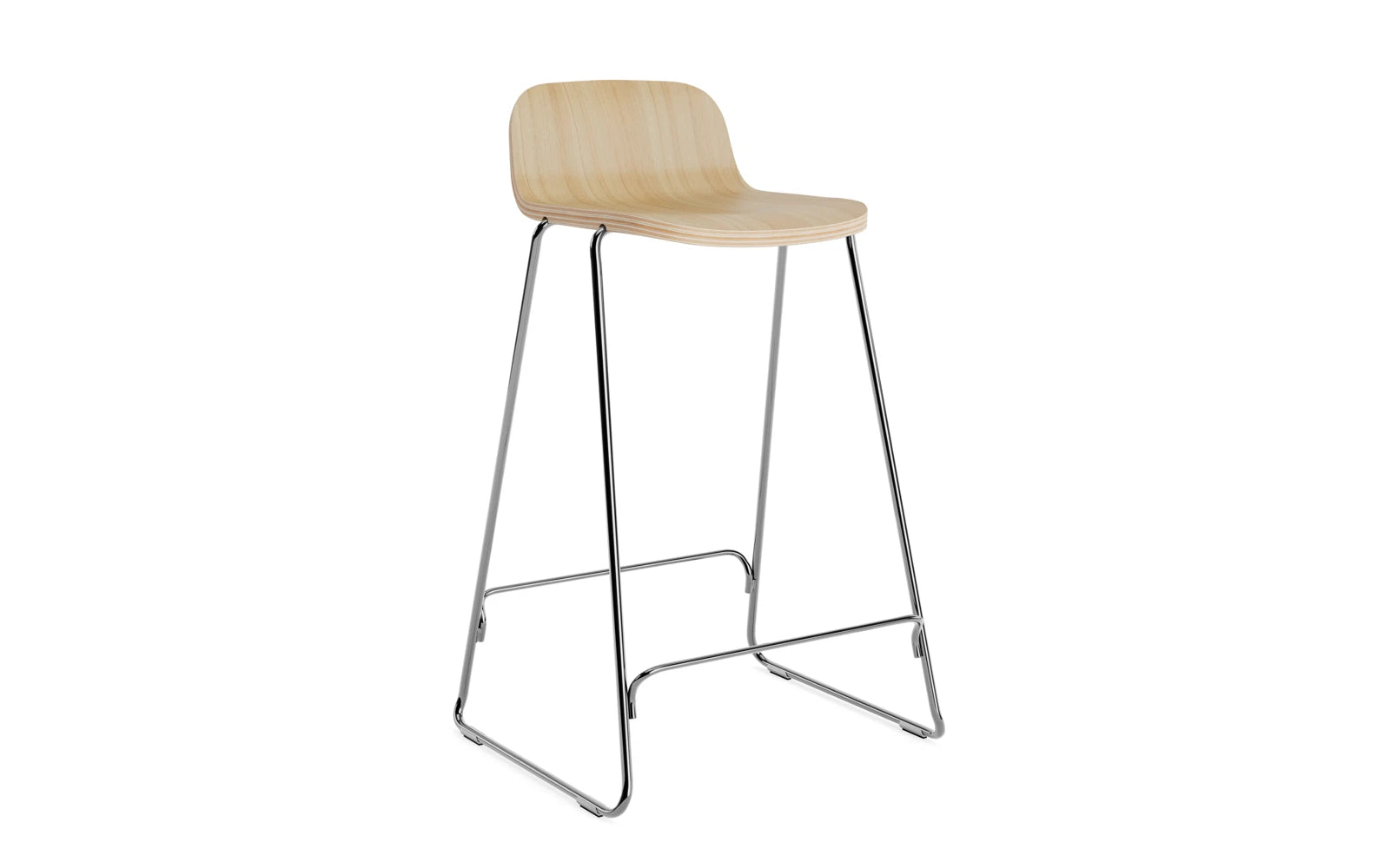 Just Barhocker mit Lehne 65 cm. Eiche/Chrom in präsentiert im Onlineshop von KAQTU Design AG. Barstuhl ist von Normann Copenhagen