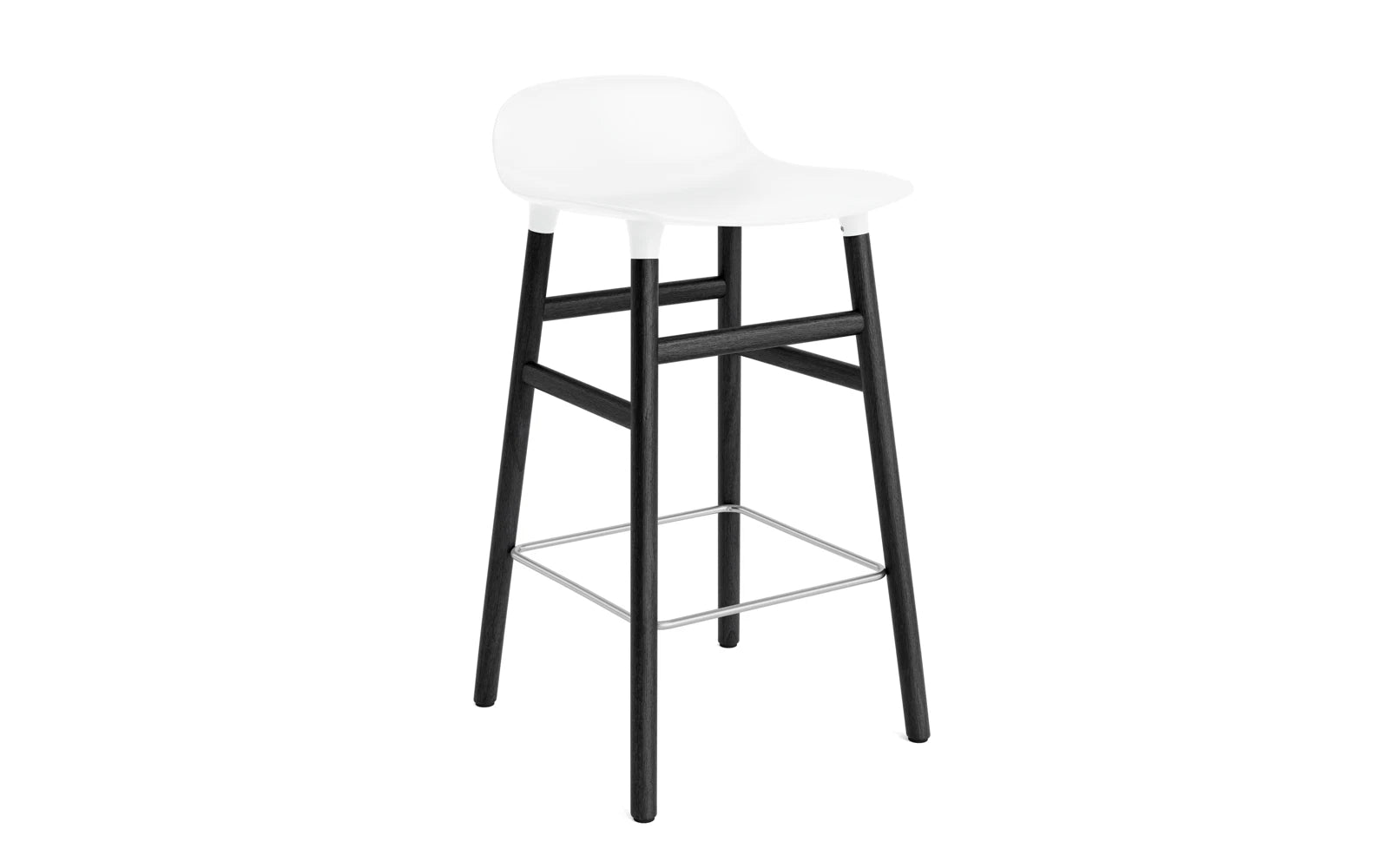 Form Barhocker: Nahtloses Design von Simon Legald, Sitzschale aus Hartplastik, Beine aus Eiche, Walnuss oder Stahl.