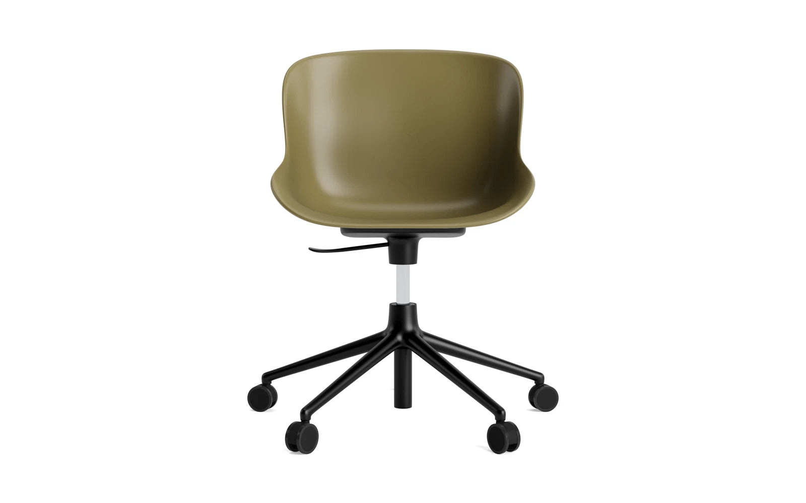 Erleben Sie den Hyg Drehsessel mit Rollen in Olive von Normann Copenhagen – ein elegantes Design, das Komfort und Funktionalität vereint.