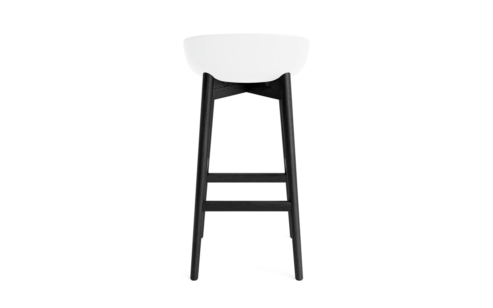 Erleben Sie den Hyg Barhocker 75 cm von Normann Copenhagen: Ein stilvoller Barhocker aus schwarzer Eiche mit weißem Sitz, perfekt für gemütliche Räume.